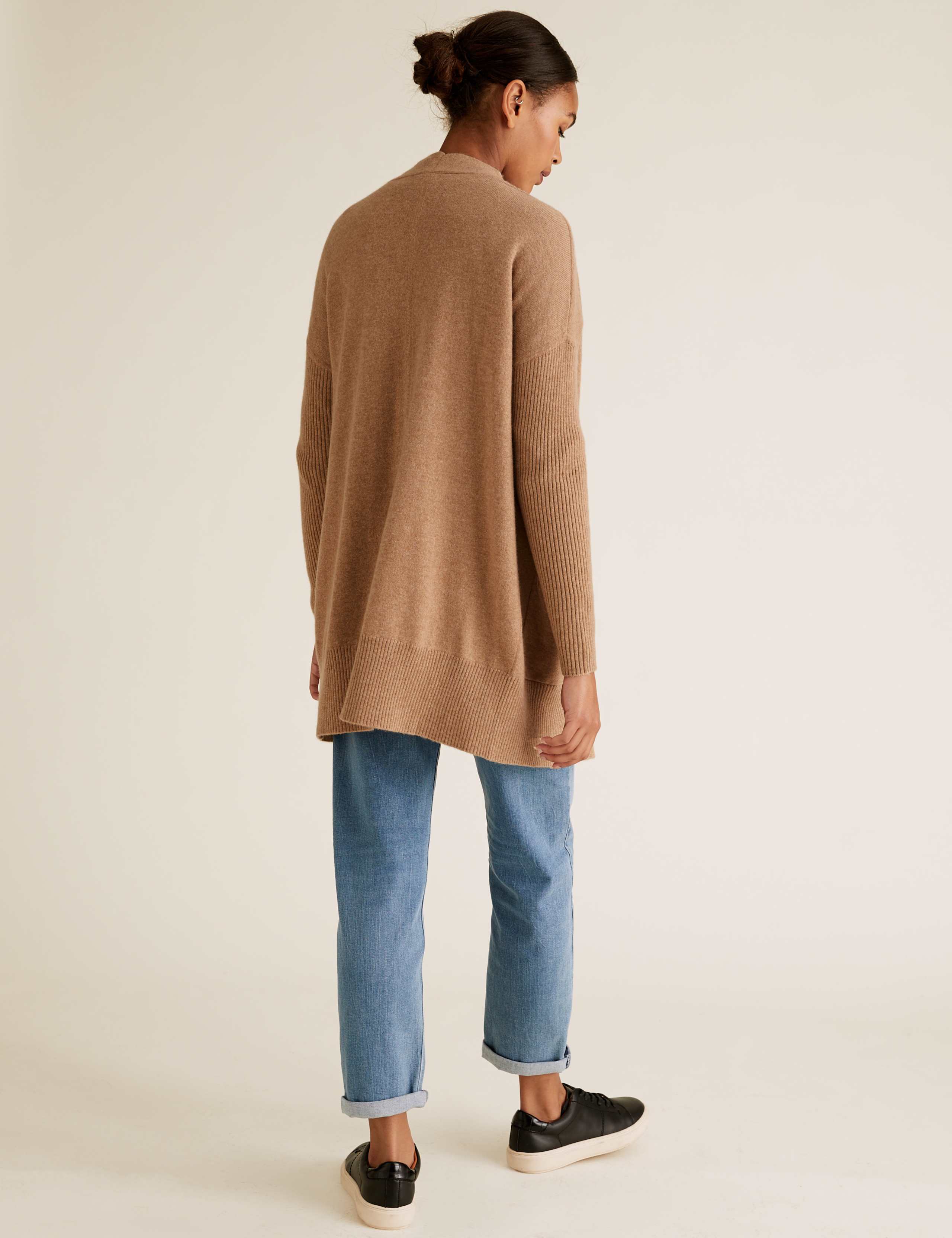 Pure Cashmere Ribbed Sleeve Cardigan 3 of 5