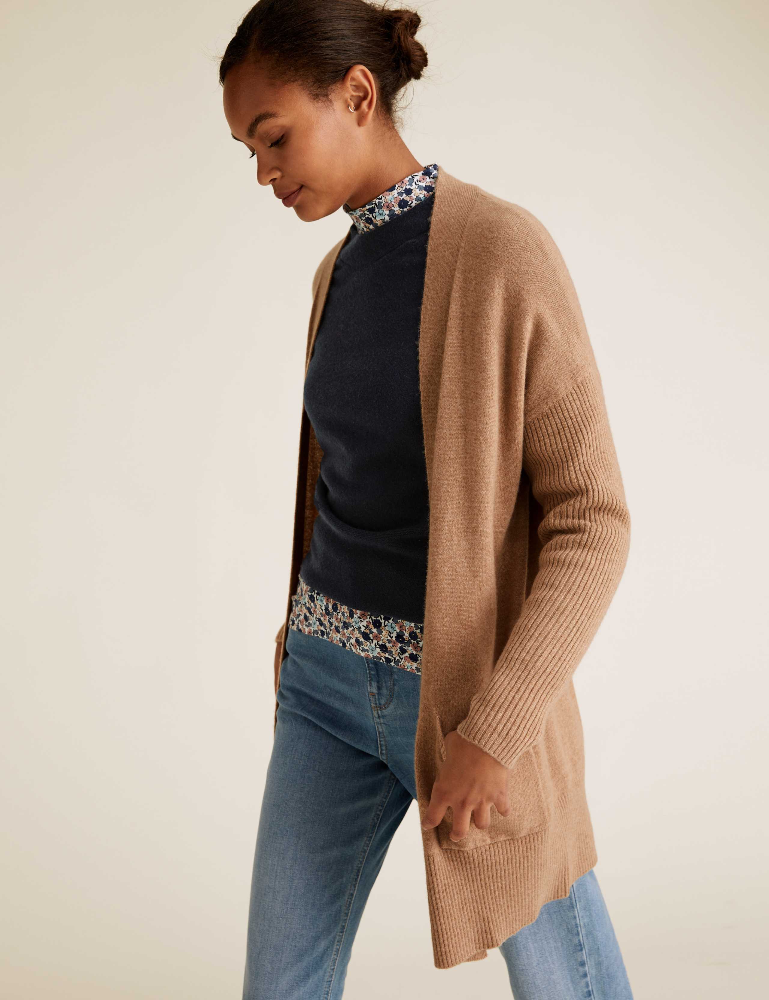 Pure Cashmere Ribbed Sleeve Cardigan 4 of 5