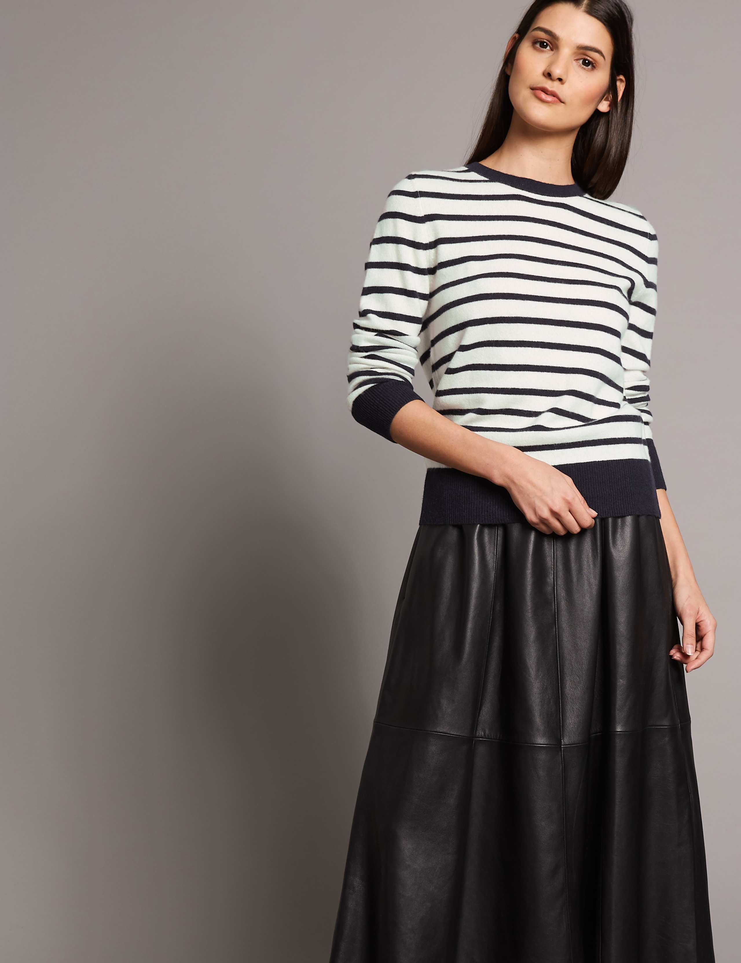 Pure Cashmere Striped Round Neck Jumper 1 of 4