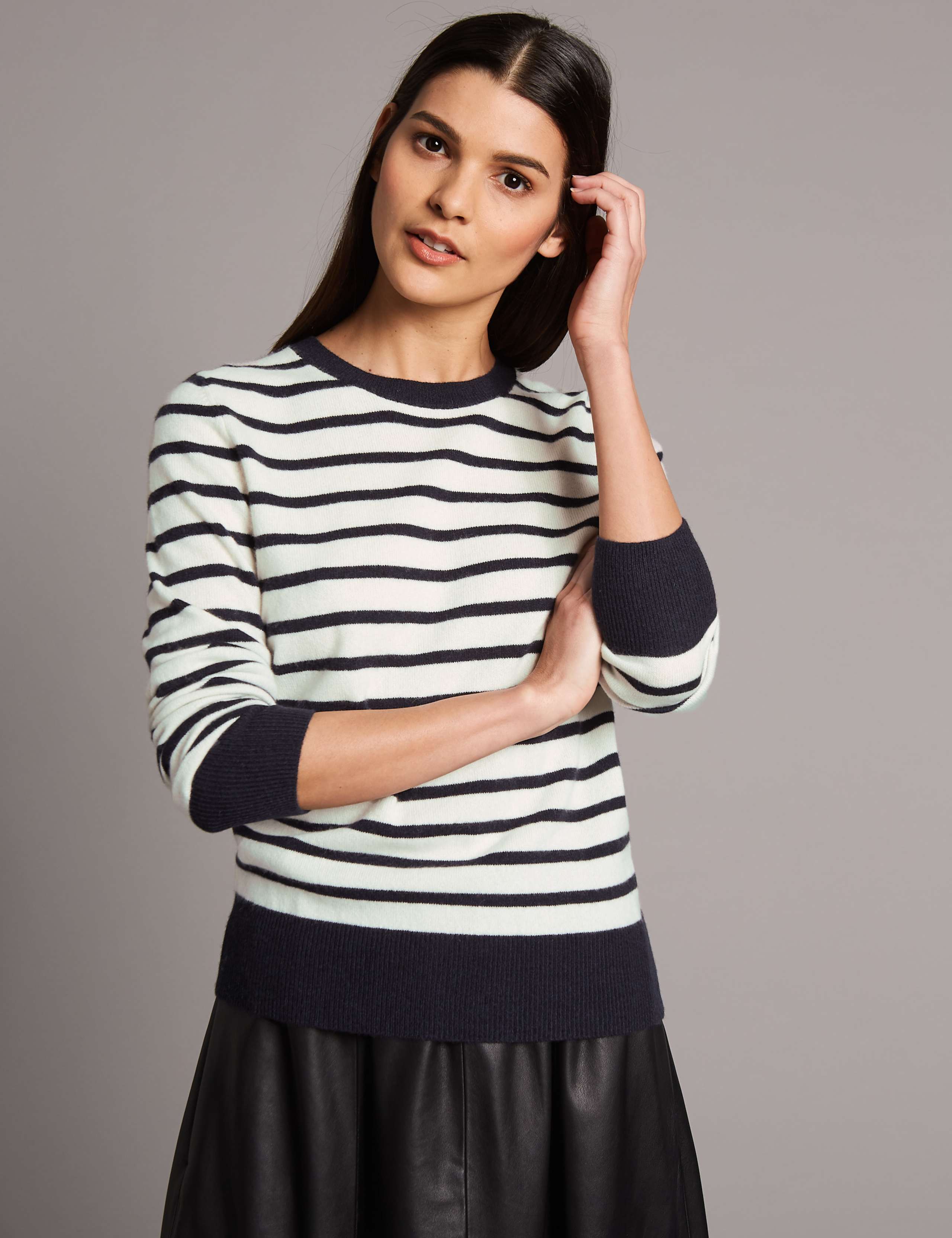 Pure Cashmere Striped Round Neck Jumper 3 of 4