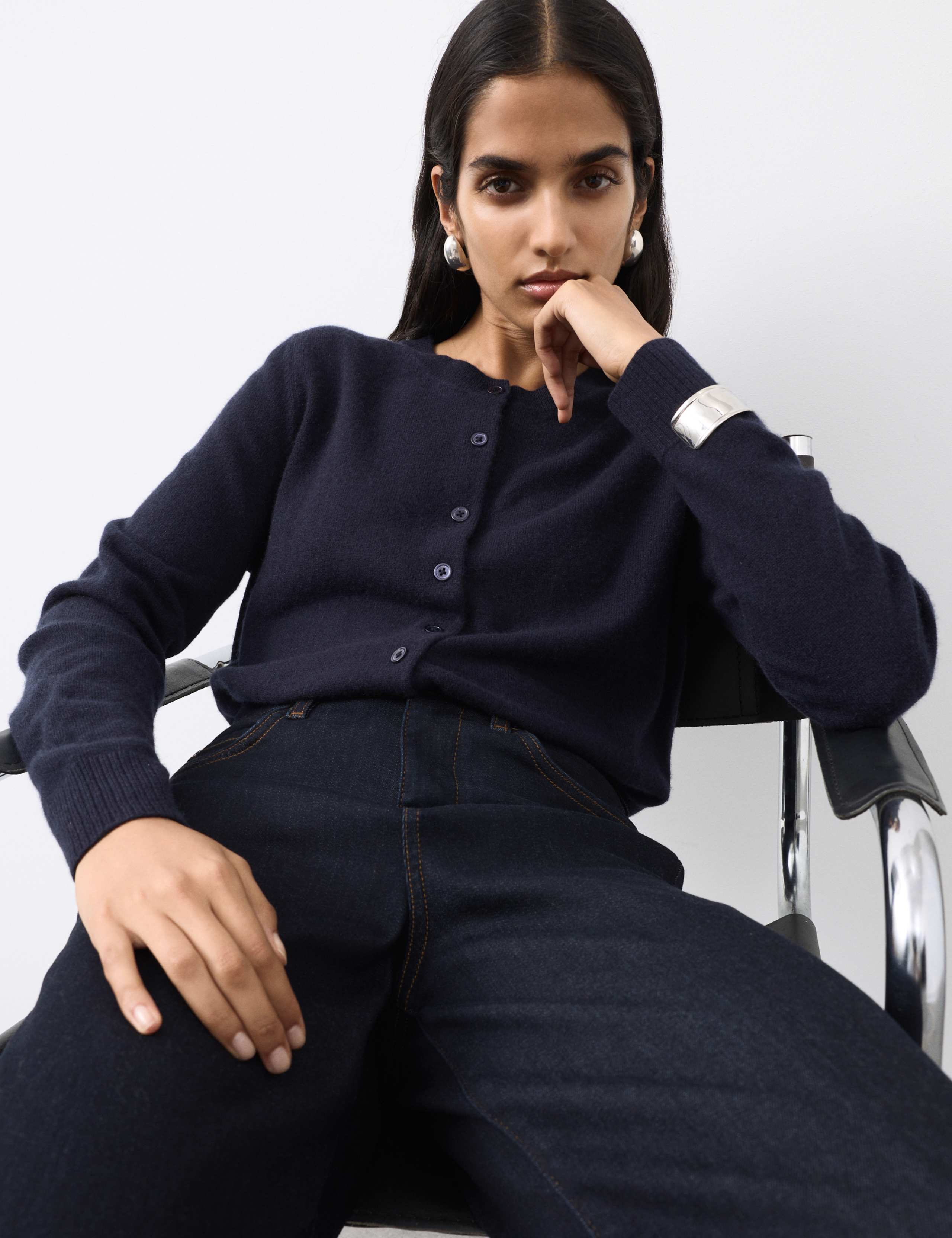 Pure Cashmere Crew Neck Relaxed Cardigan 1 of 5