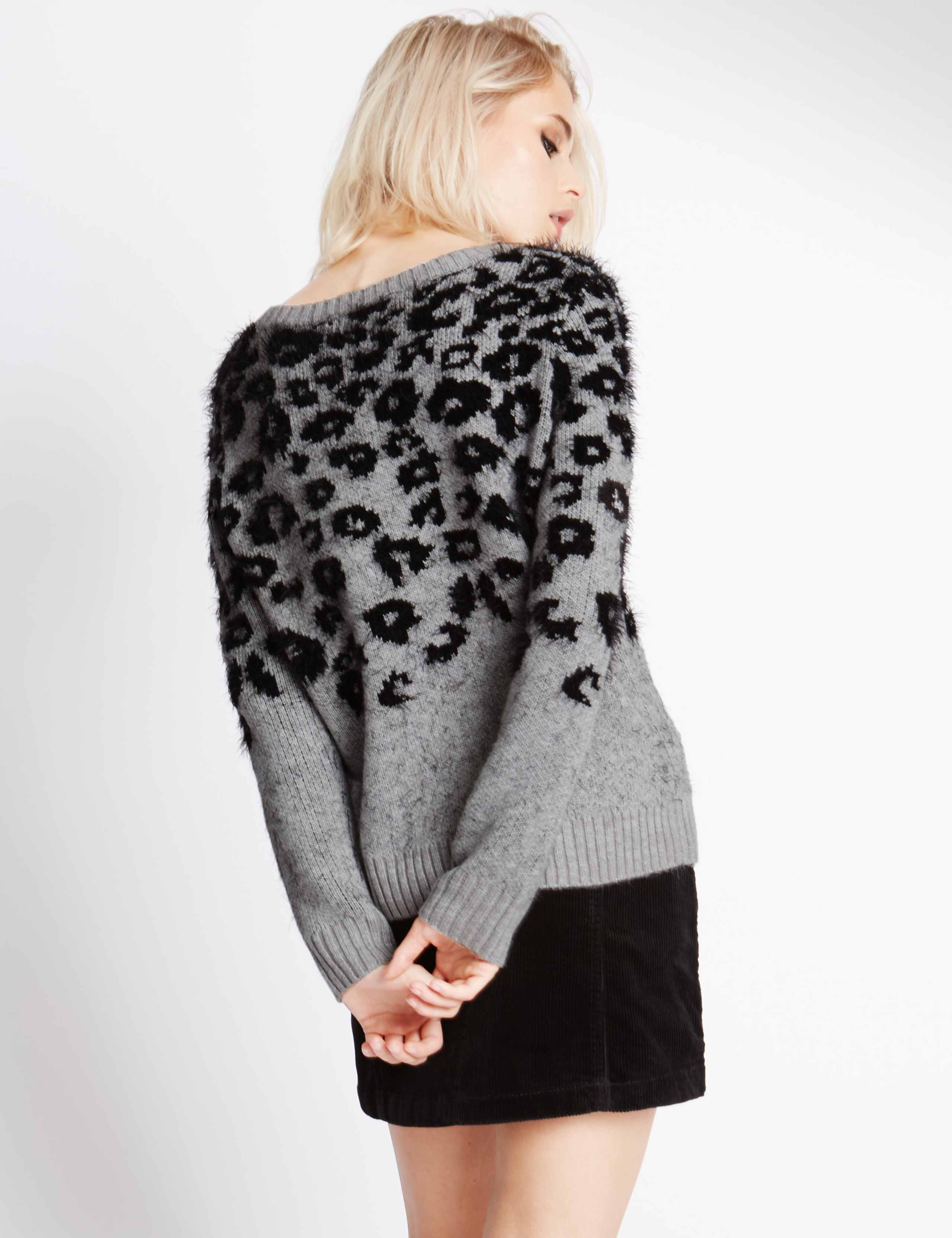 Fluffy Leopard Print Slash Neck Jumper 3 of 4