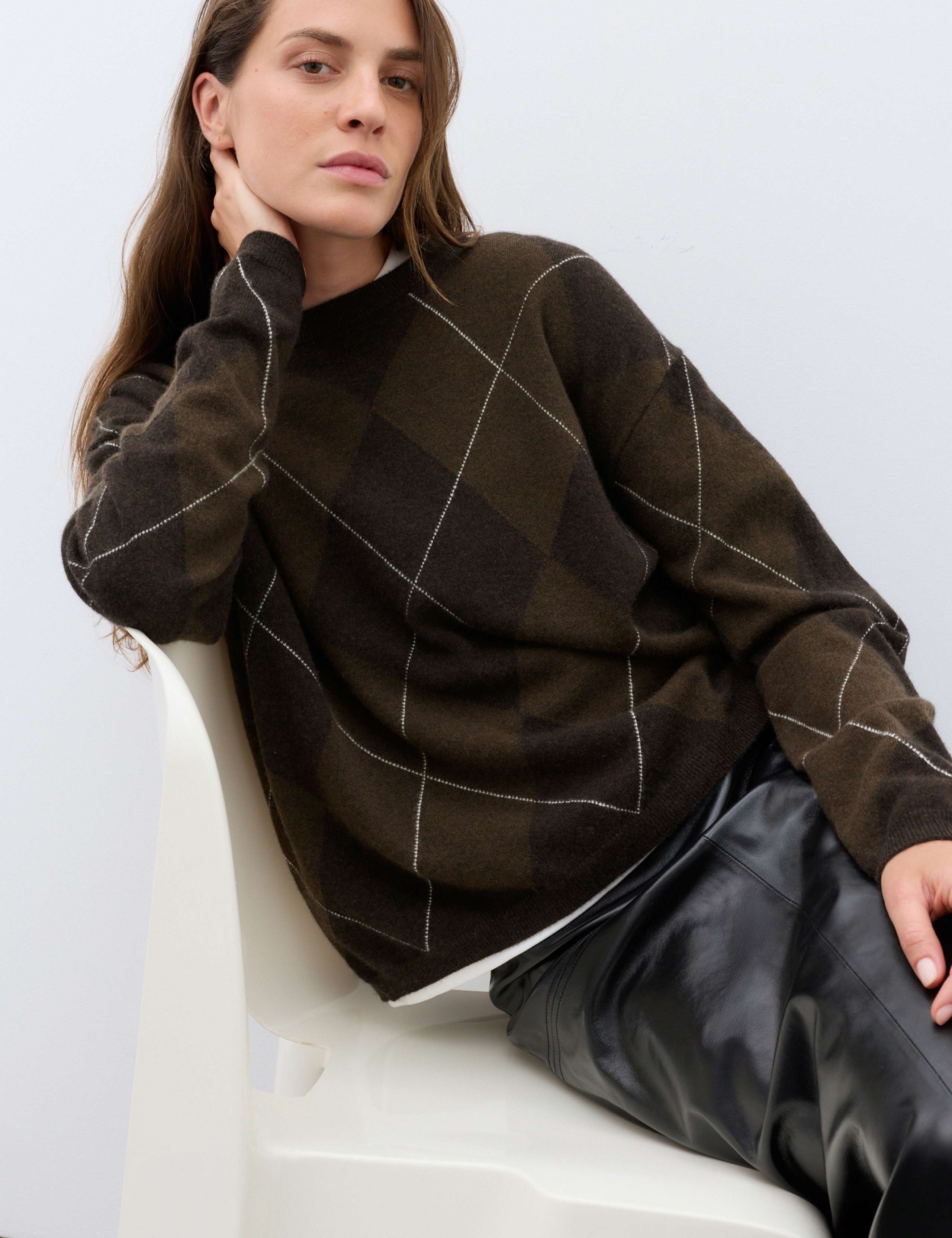 Pure Cashmere Argyle Relaxed Jumper 1 of 6