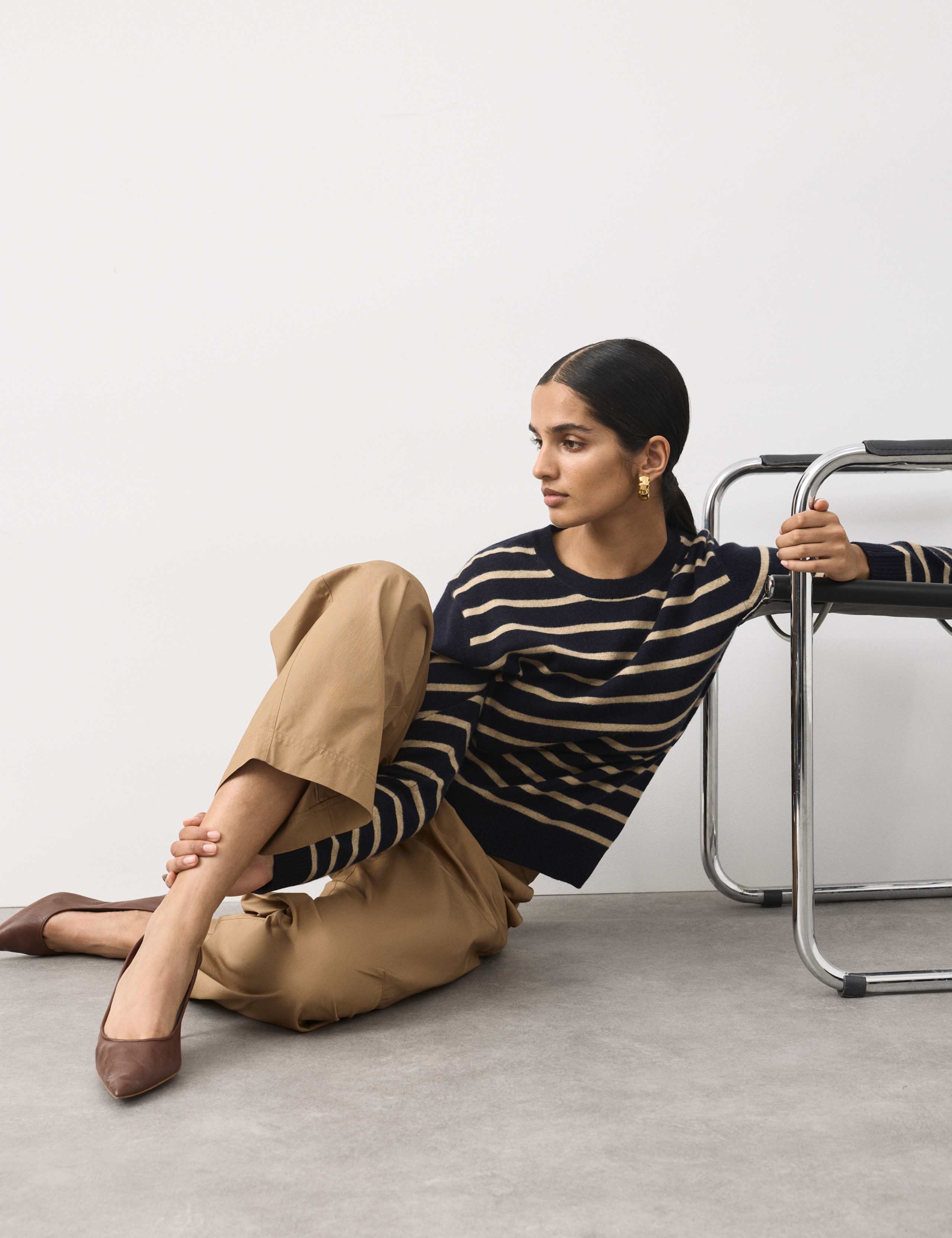 Pure Cashmere Striped Crew Neck Jumper 1 of 6