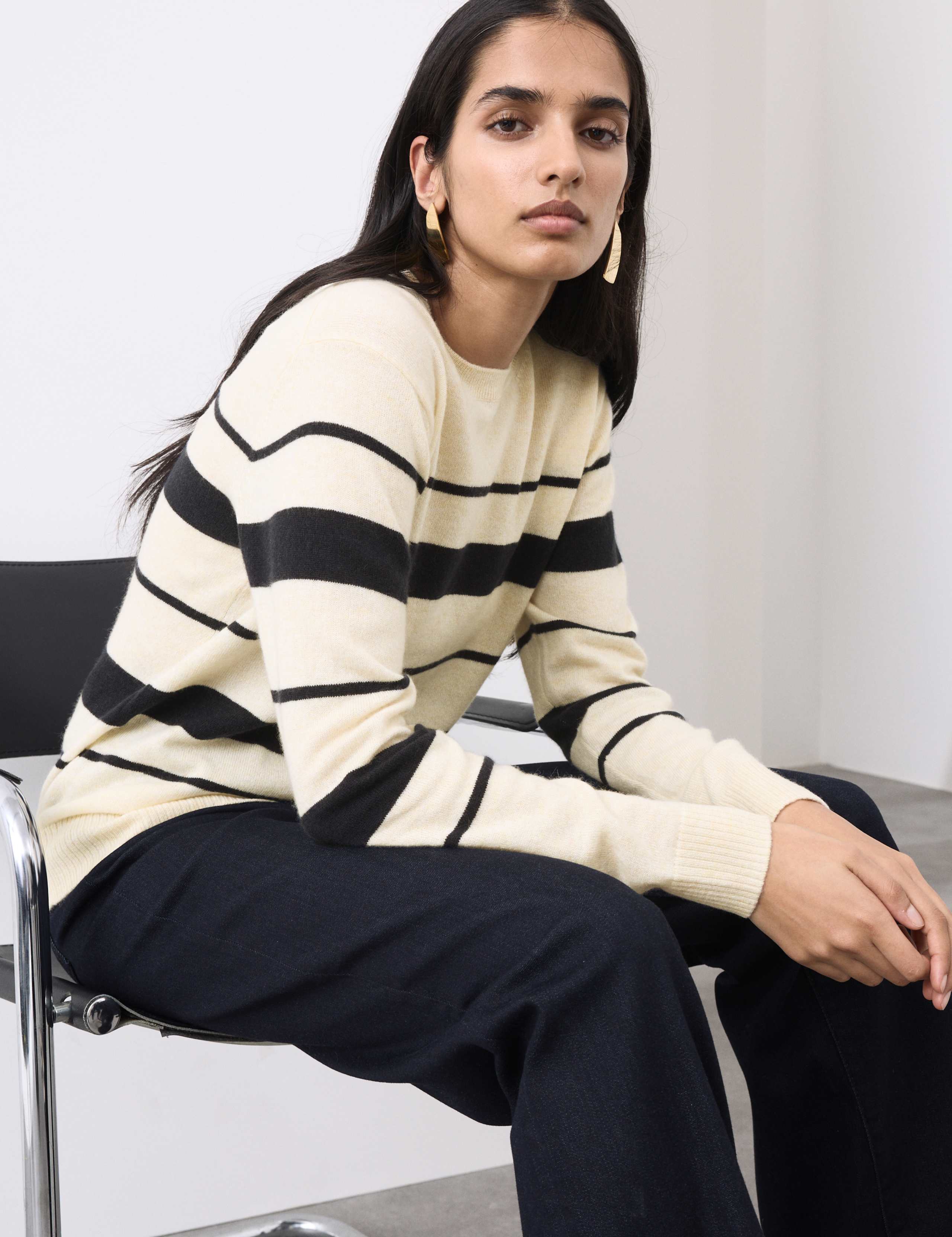 Pure Cashmere Striped Crew Neck Jumper 1 of 6