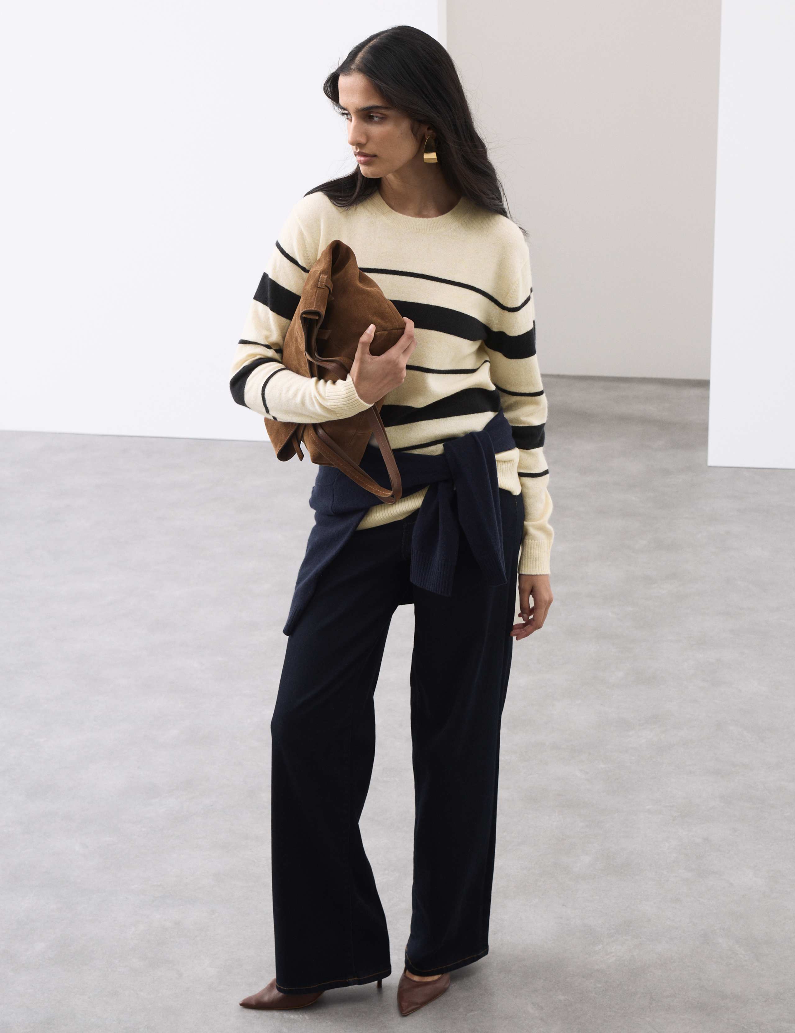 Pure Cashmere Striped Crew Neck Jumper 3 of 6