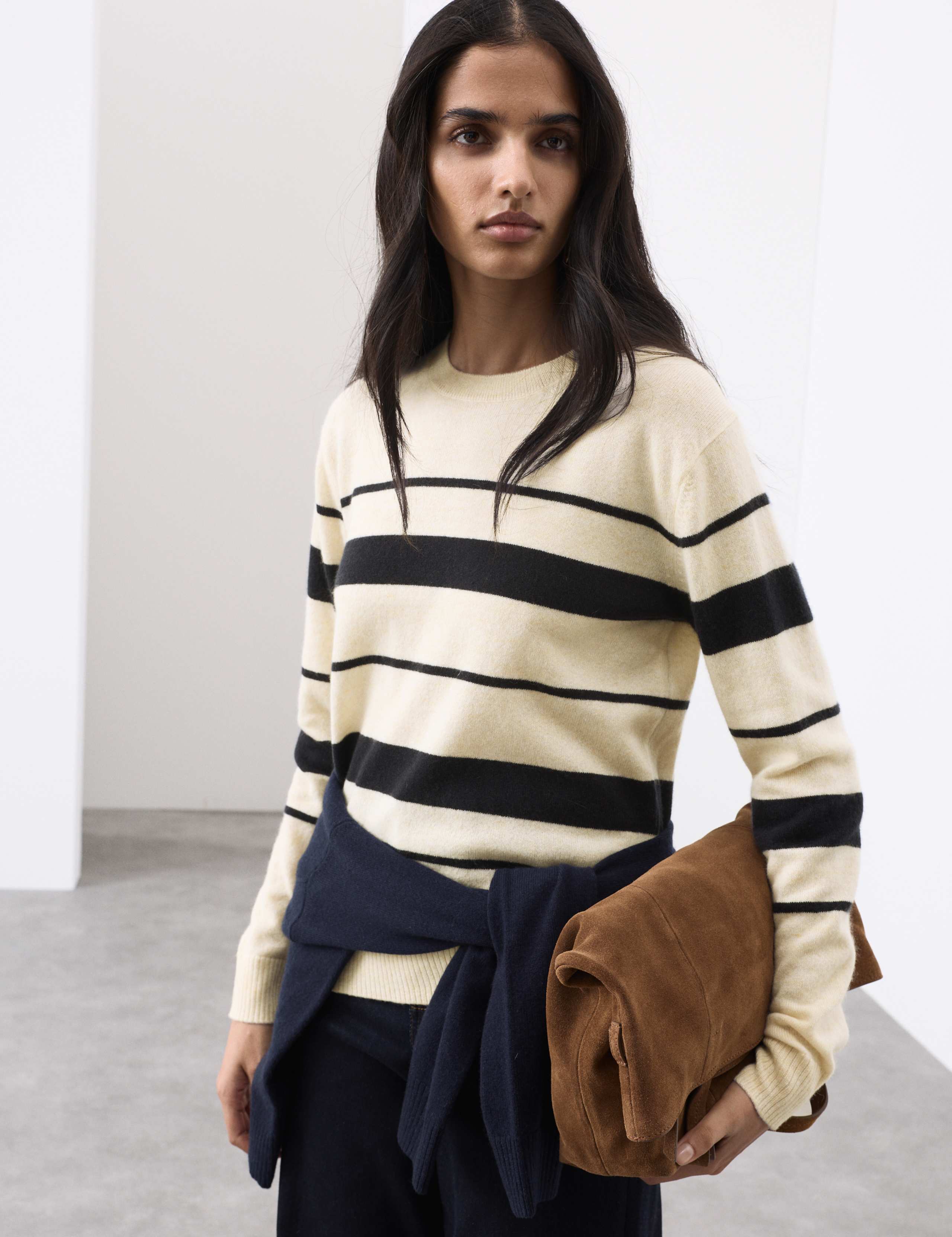 Pure Cashmere Striped Crew Neck Jumper 4 of 6