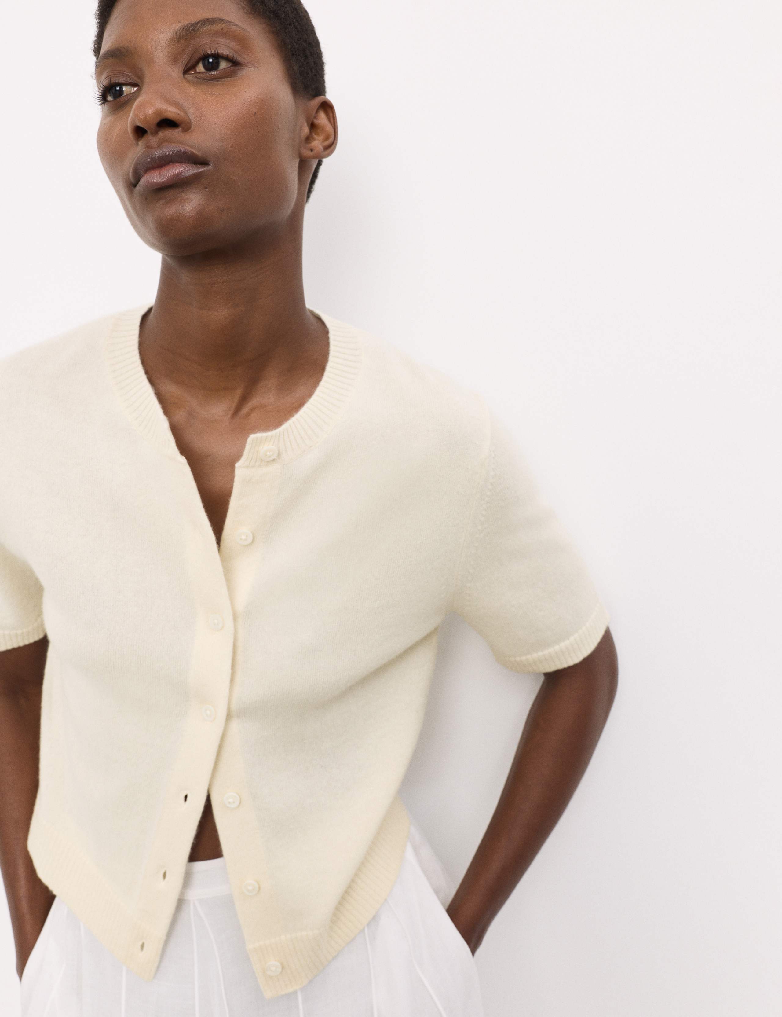 Pure Cashmere Crew Neck Cropped Cardigan 3 of 7