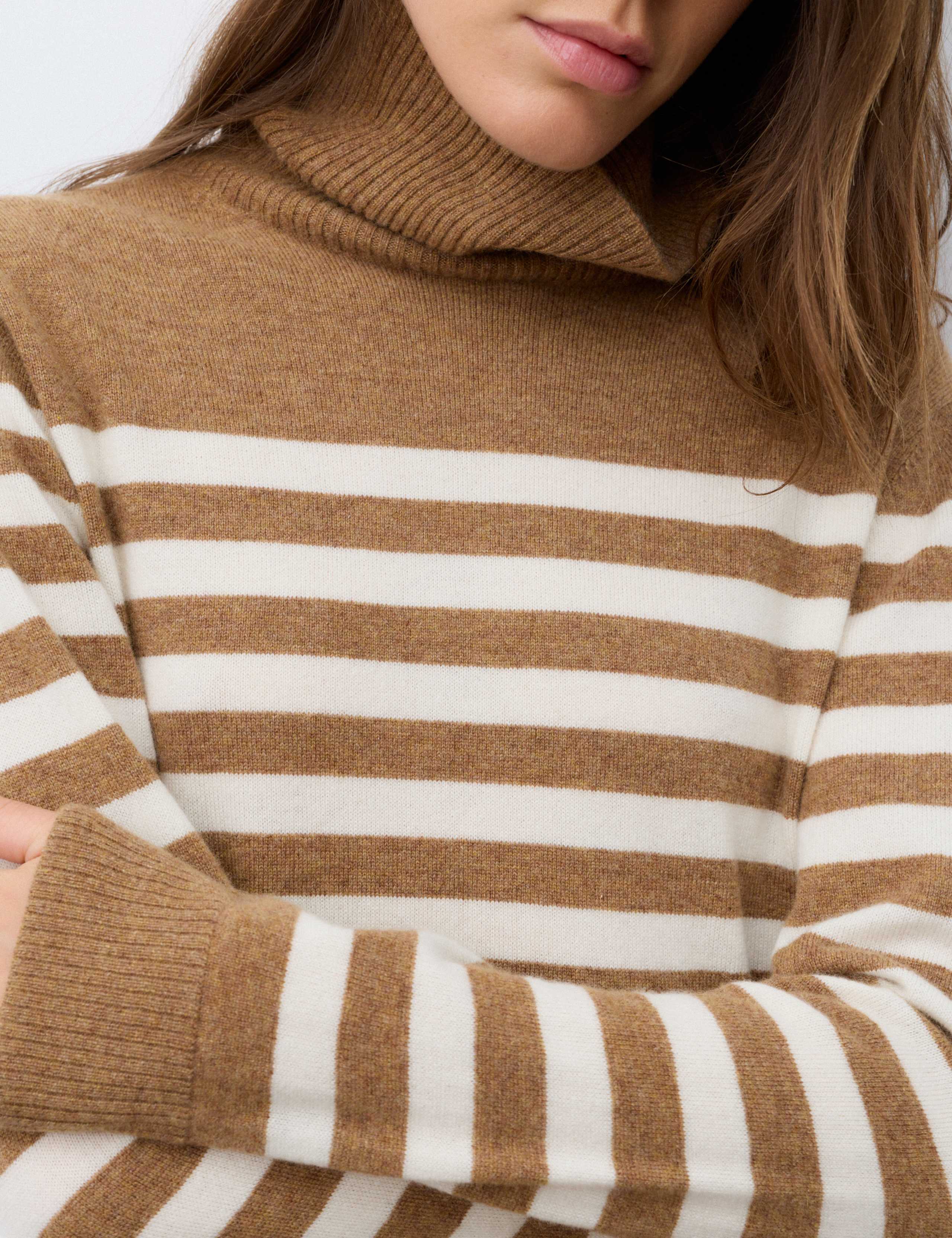 Pure Cashmere Striped Roll Neck Jumper 3 of 7