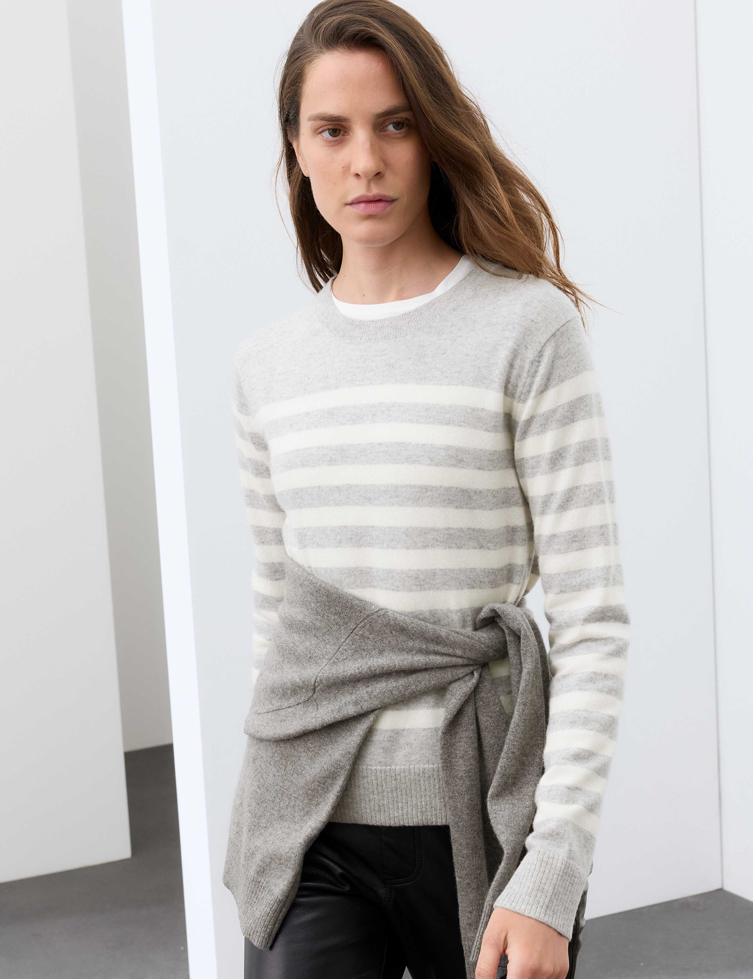 Pure Cashmere Striped Crew Neck Jumper 1 of 6