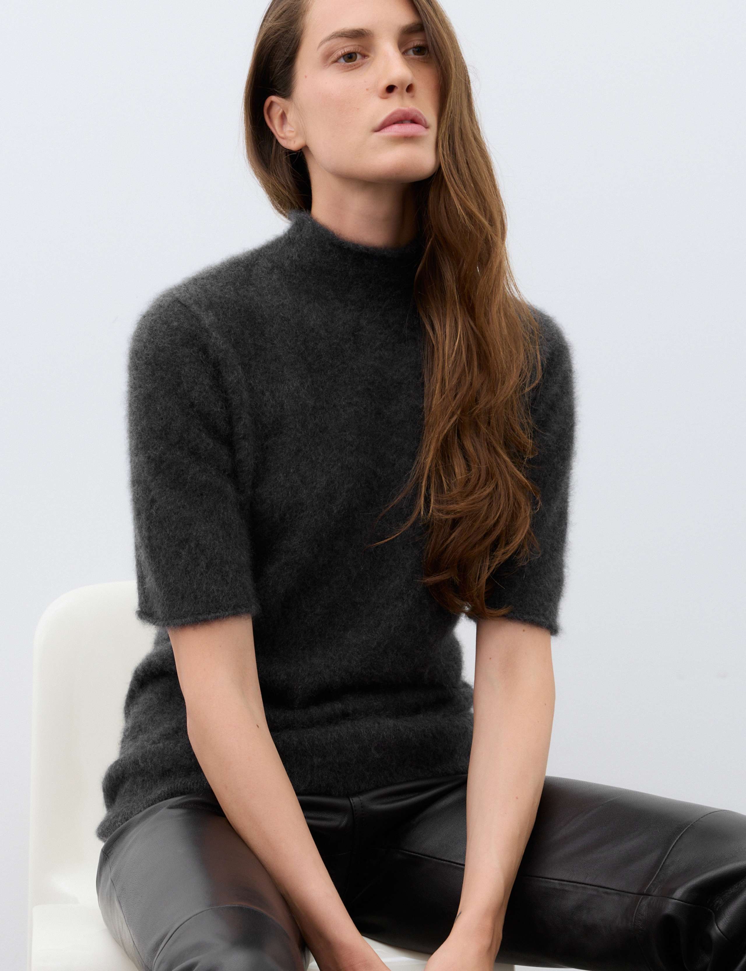 Brushed Pure Cashmere Funnel Neck Knitted Top 1 of 6