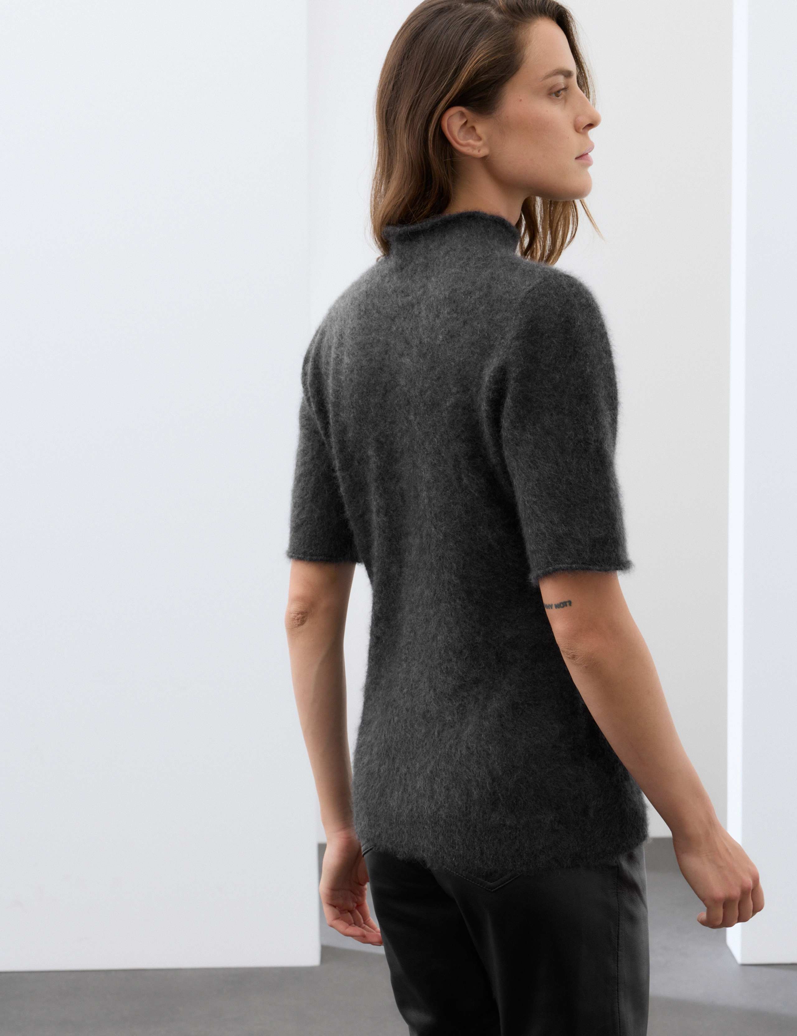 Brushed Pure Cashmere Funnel Neck Knitted Top 3 of 6
