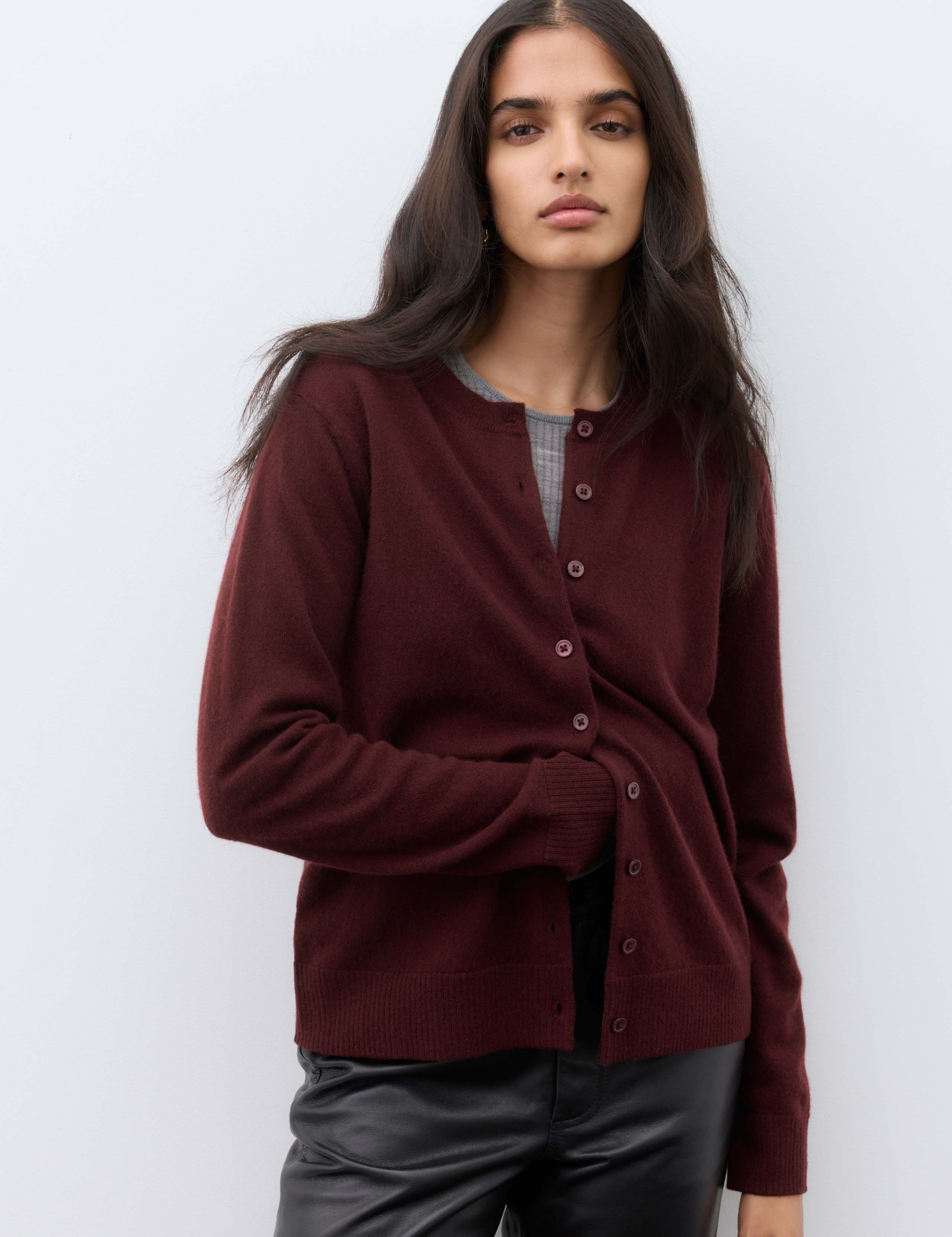 Pure Cashmere Crew Neck Button Front Cardigan 3 of 6