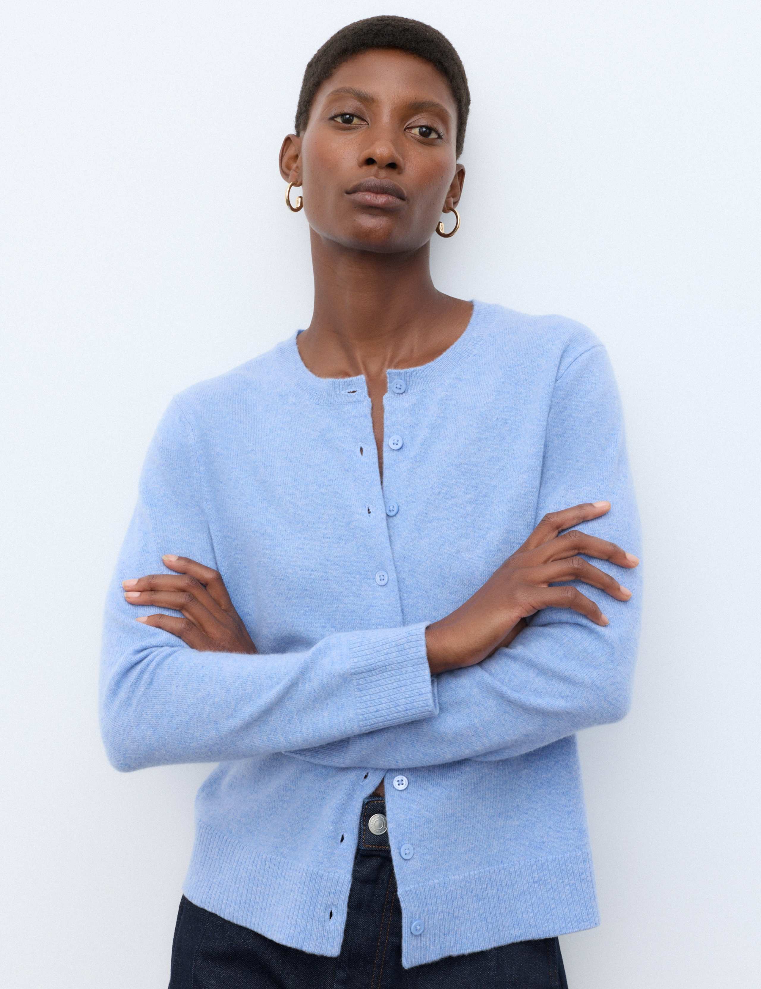 Pure Cashmere Crew Neck Button Front Cardigan 1 of 6