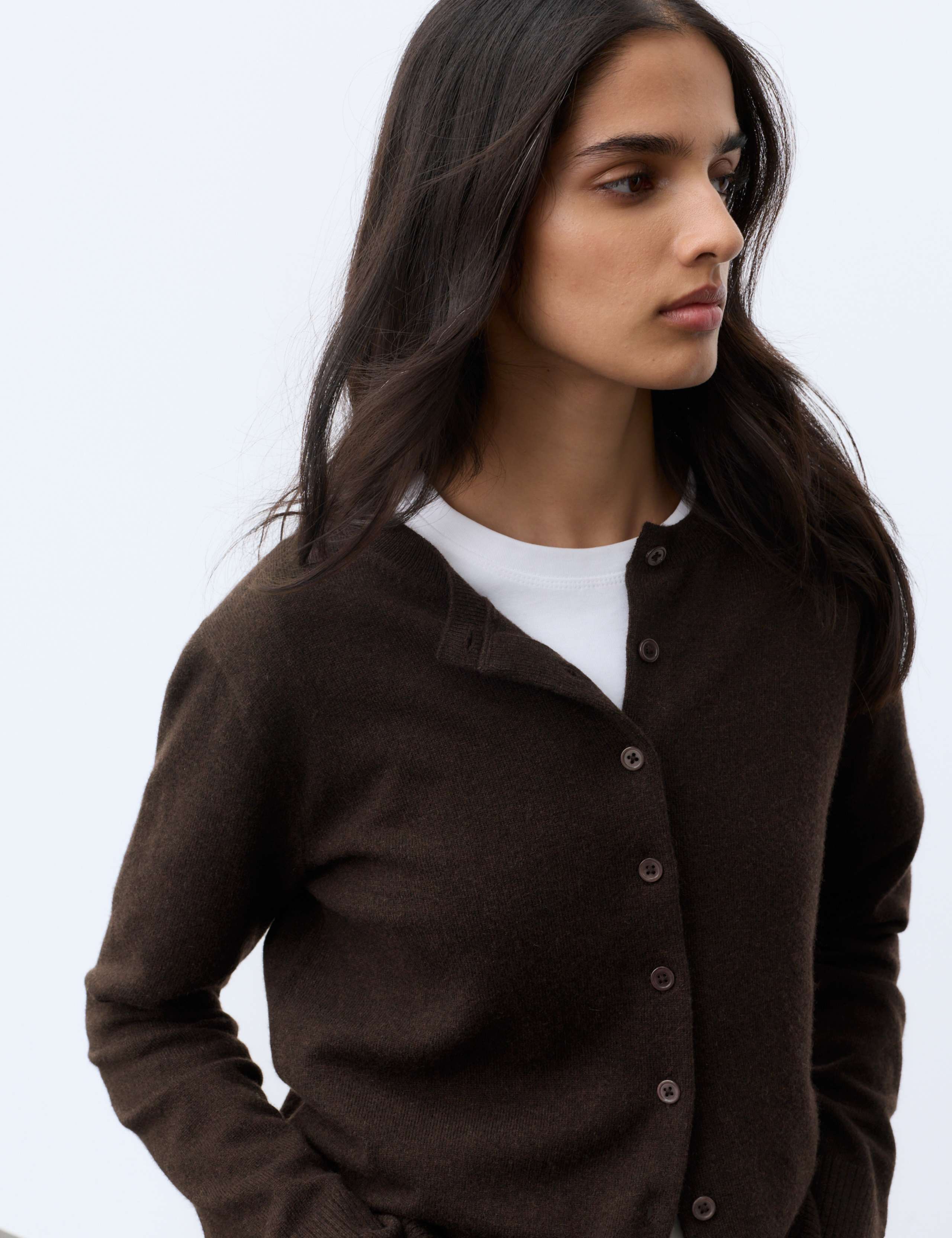 Pure Cashmere Crew Neck Button Front Cardigan 5 of 7