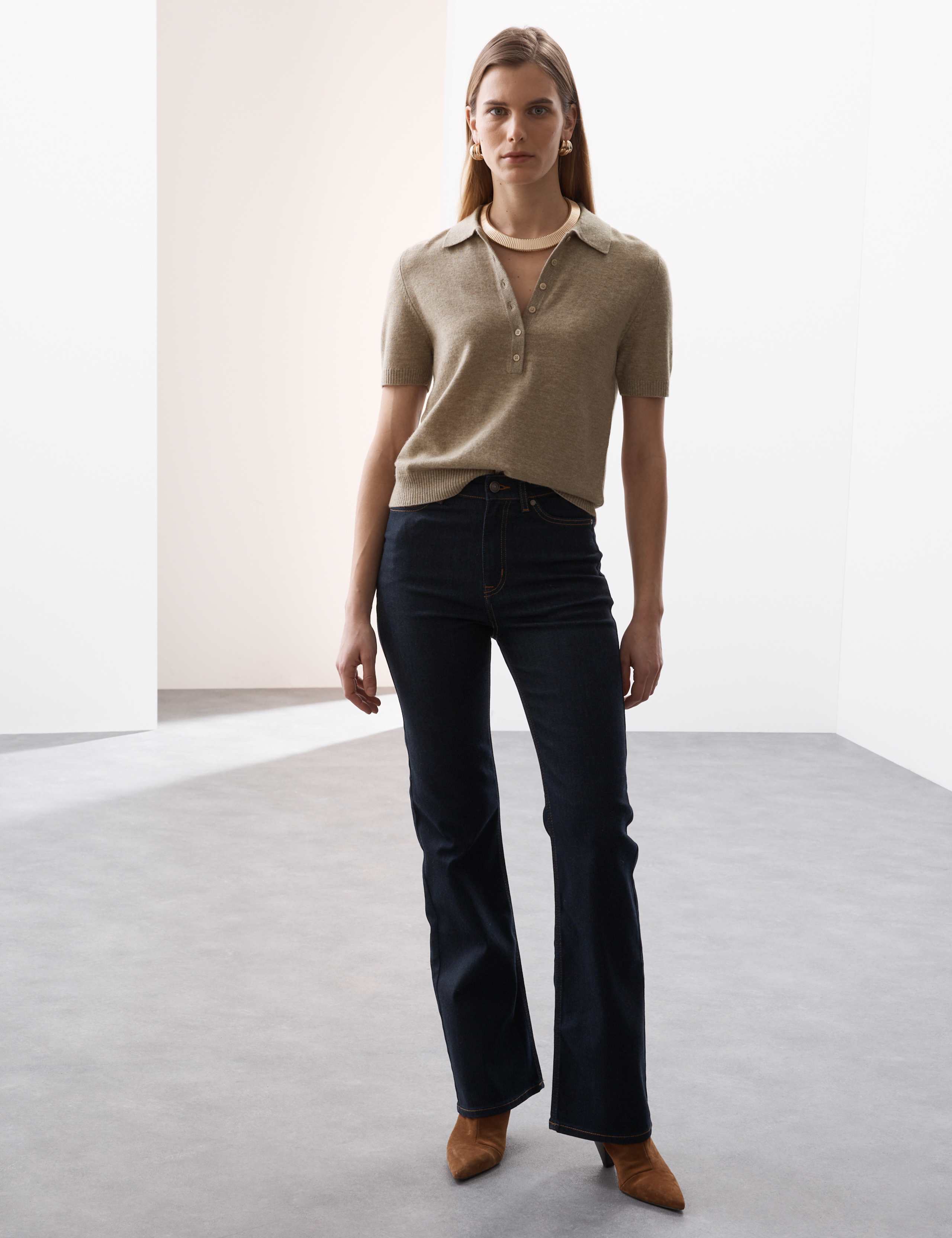 Merino Wool Rich Polo Neck Knitted Top with Cashmere 4 of 8