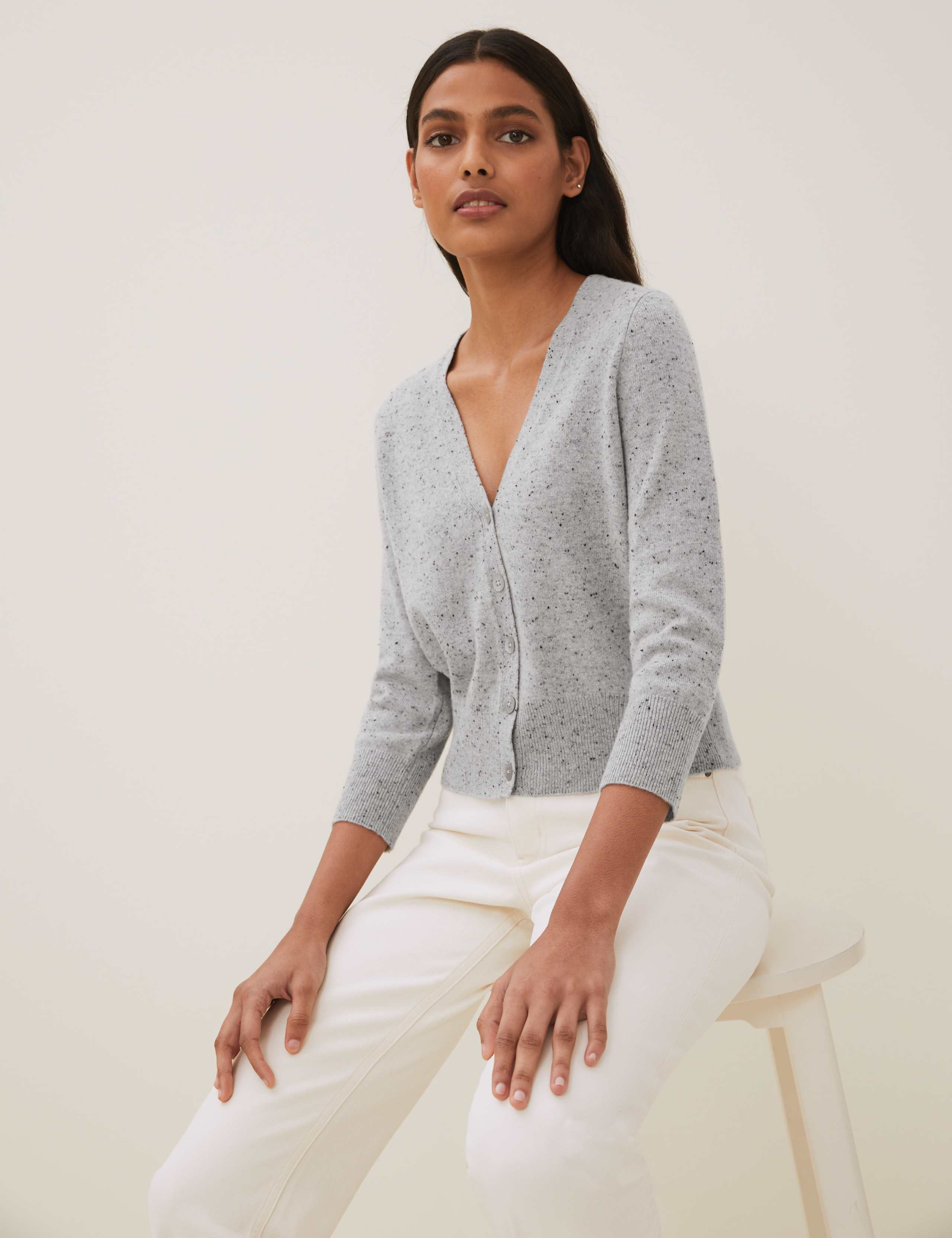 Pure Cashmere V-Neck Cropped Cardigan 3 of 6
