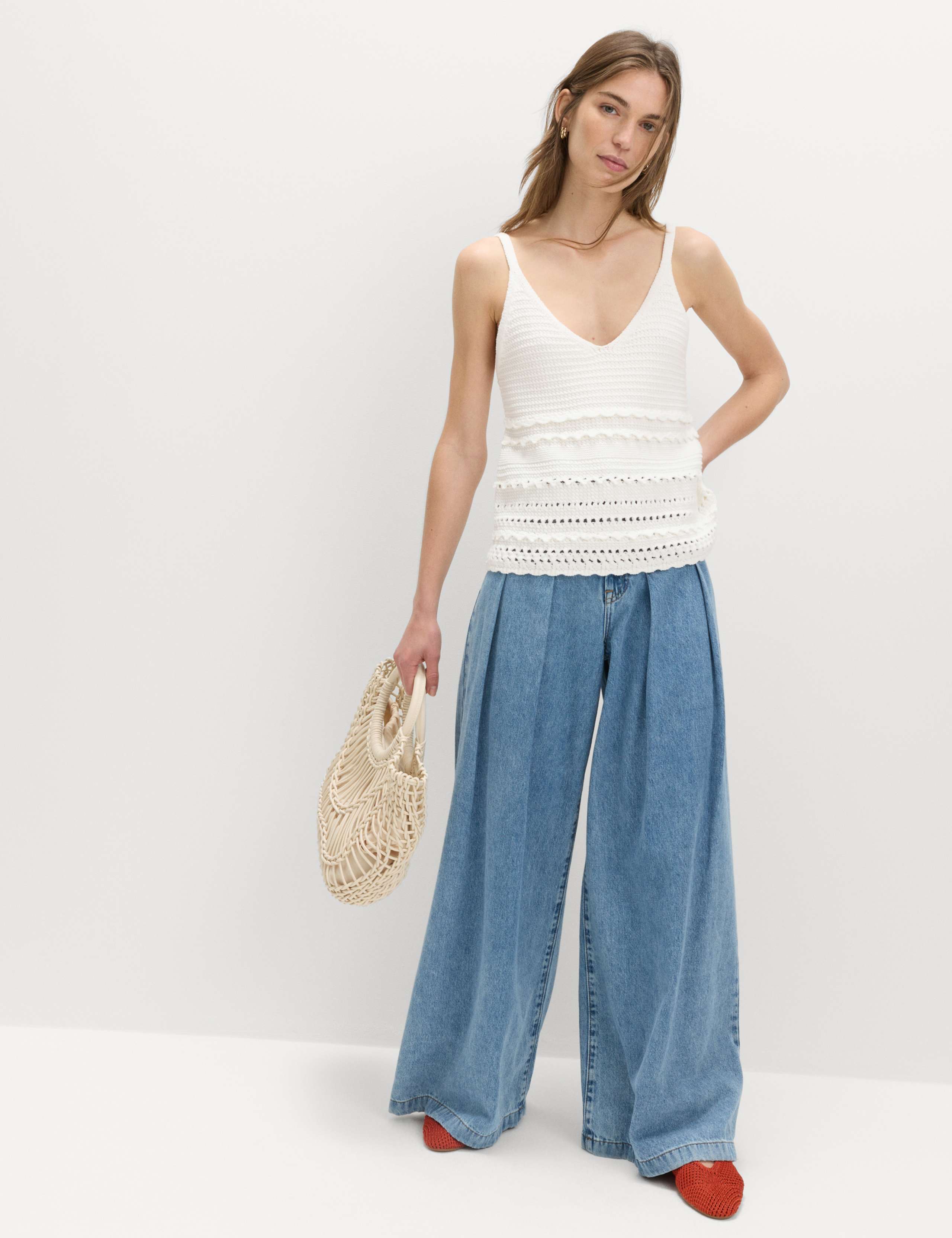 Cotton Rich Textured V-Neck Knitted Vest 1 of 5