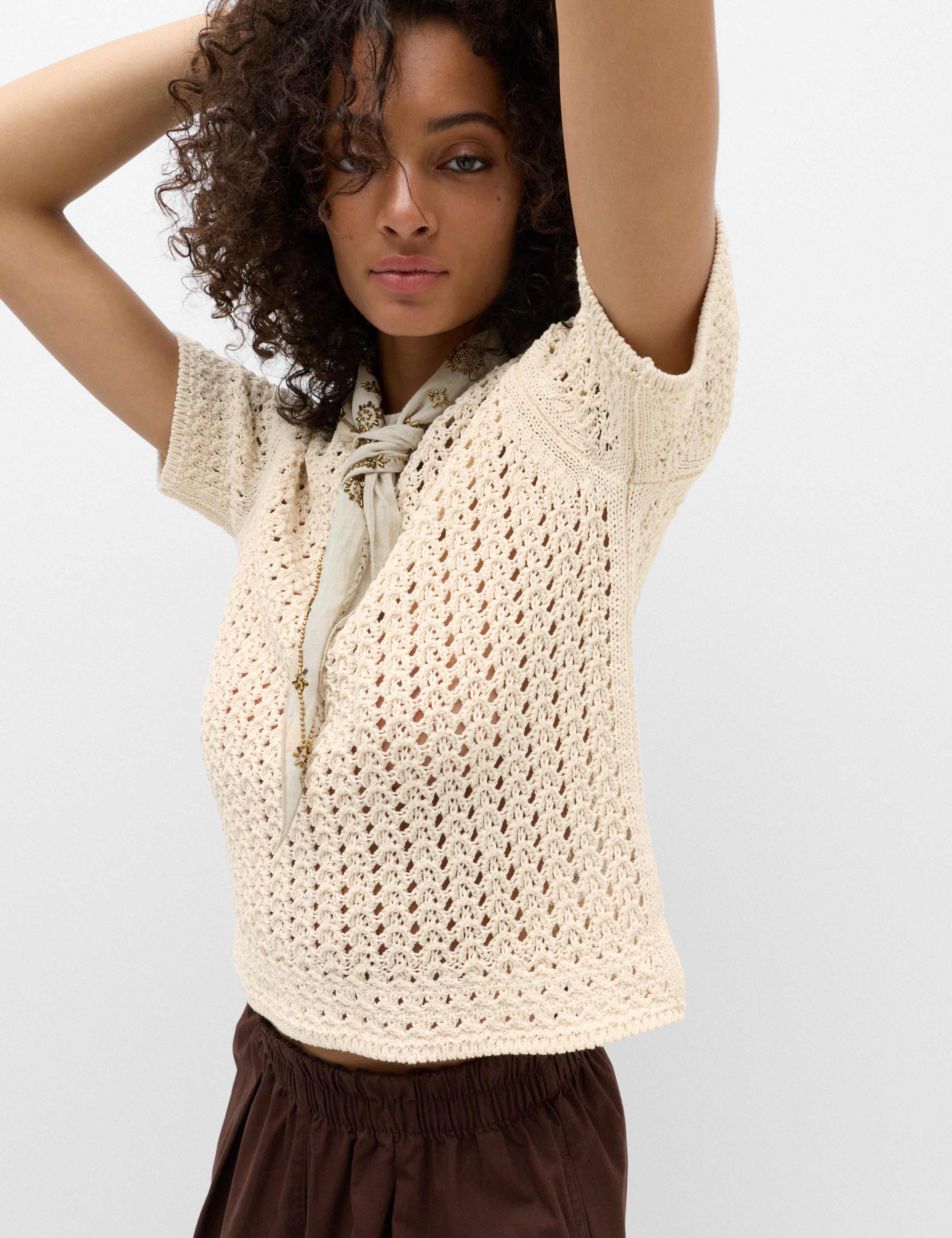 Cotton Blend Textured Knitted Top 6 of 7