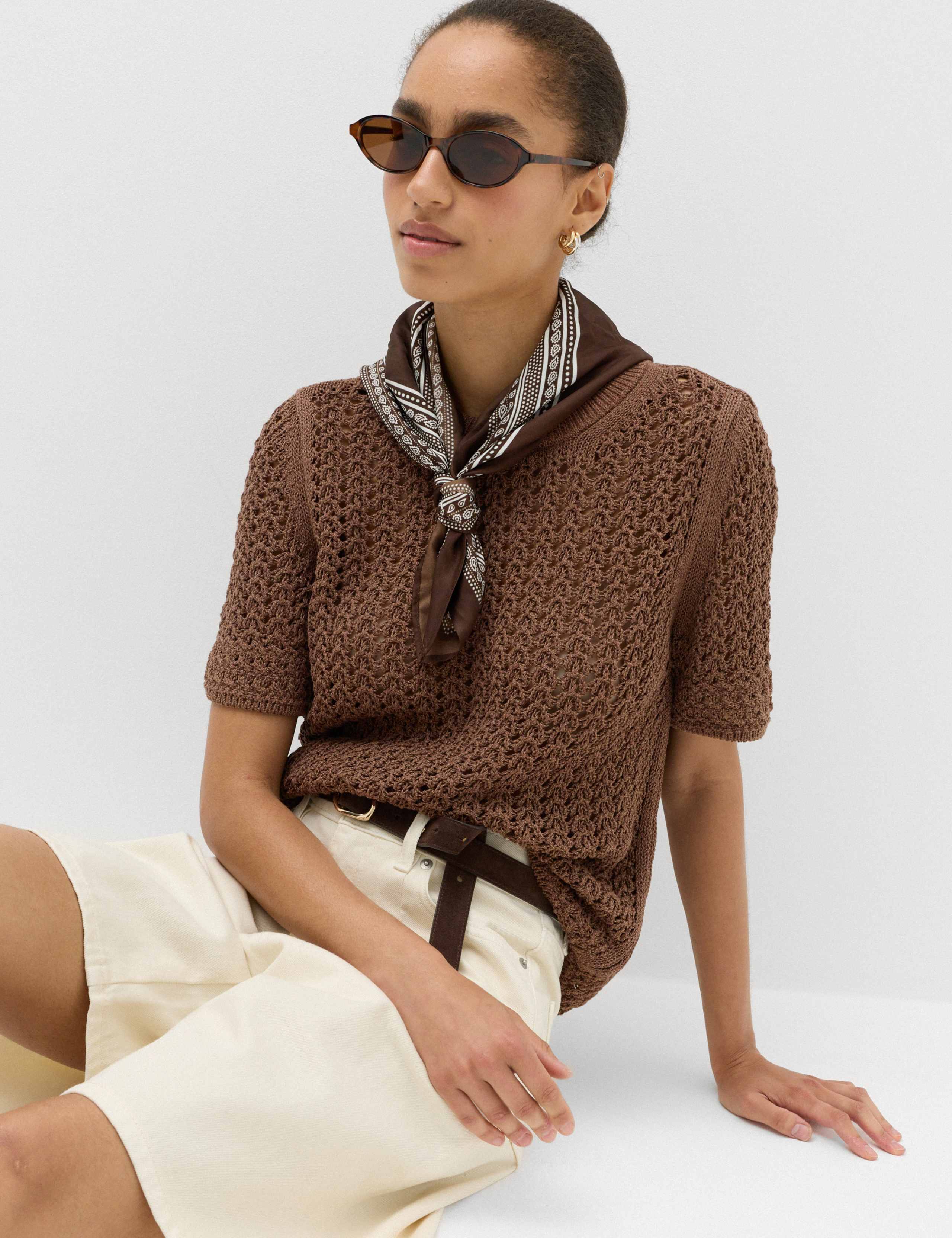 Cotton Blend Textured Knitted Top 1 of 6