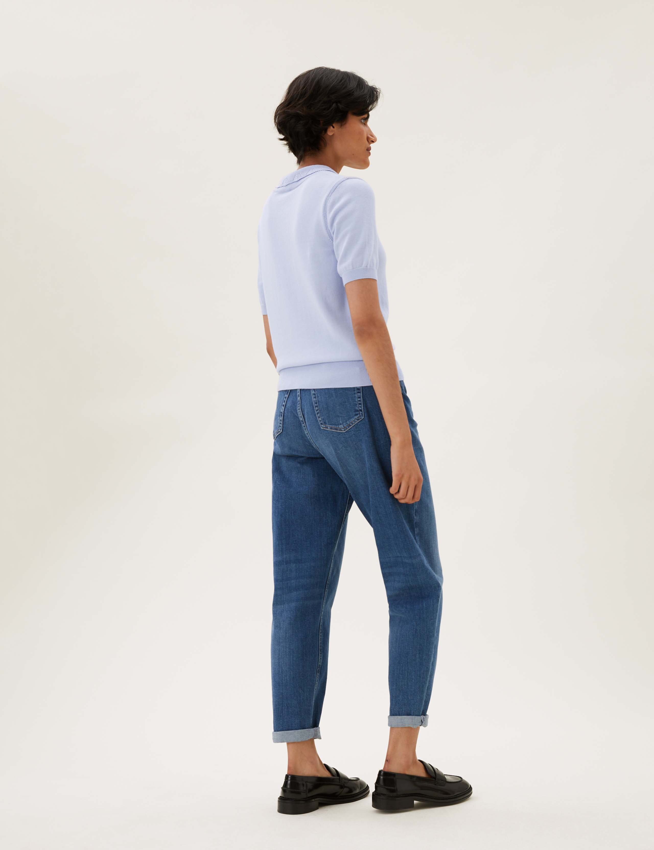 Cotton Collared Short Sleeve Knitted Top 3 of 5