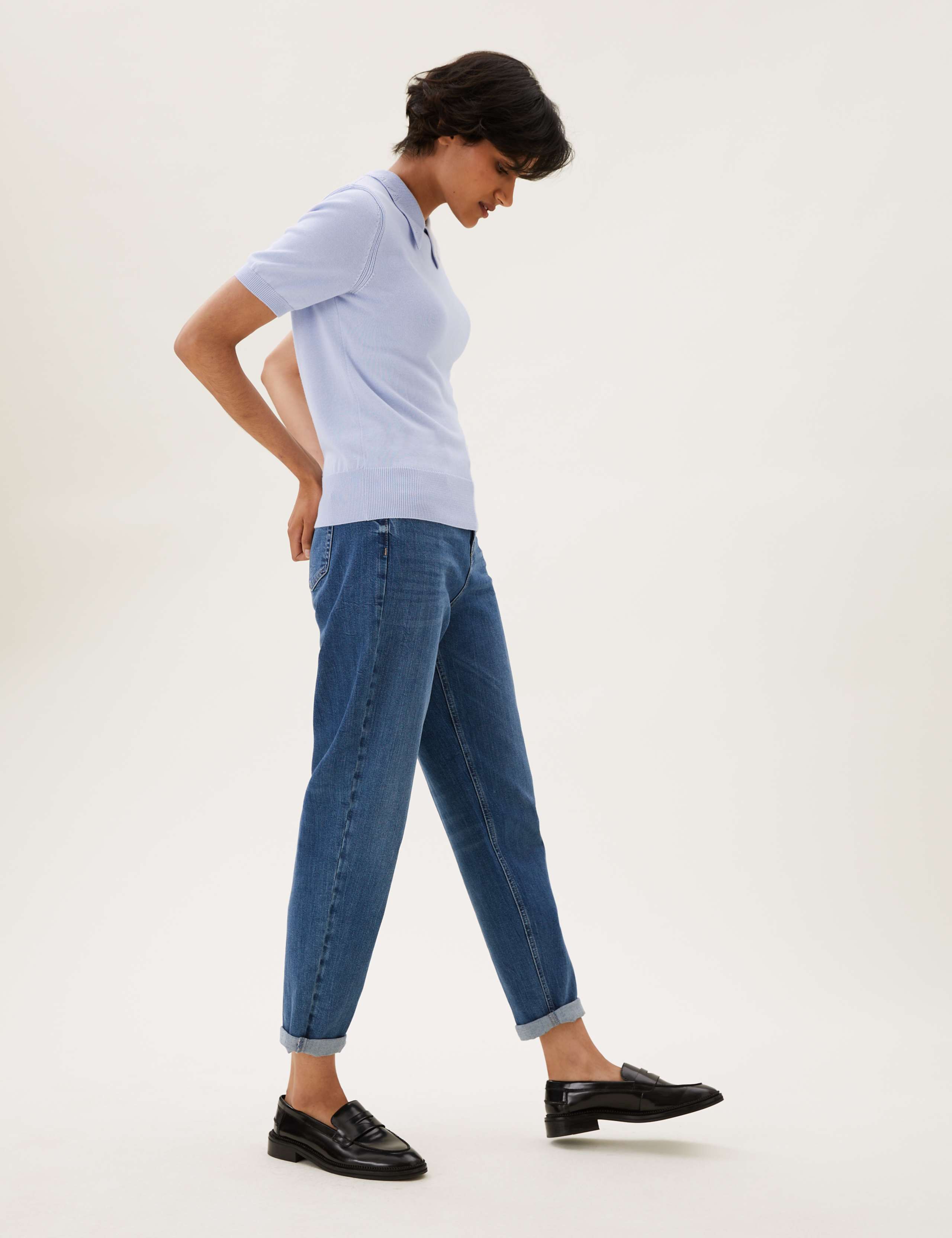 Cotton Collared Short Sleeve Knitted Top 4 of 5