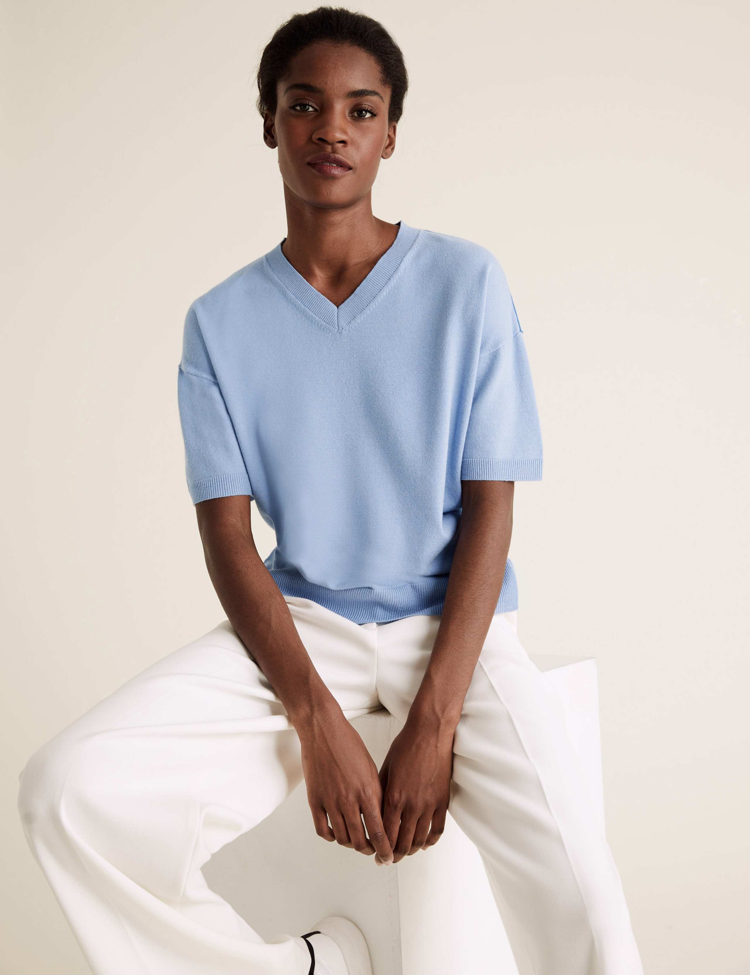 Soft Touch Colour Block V-Neck Jumper 1 of 4
