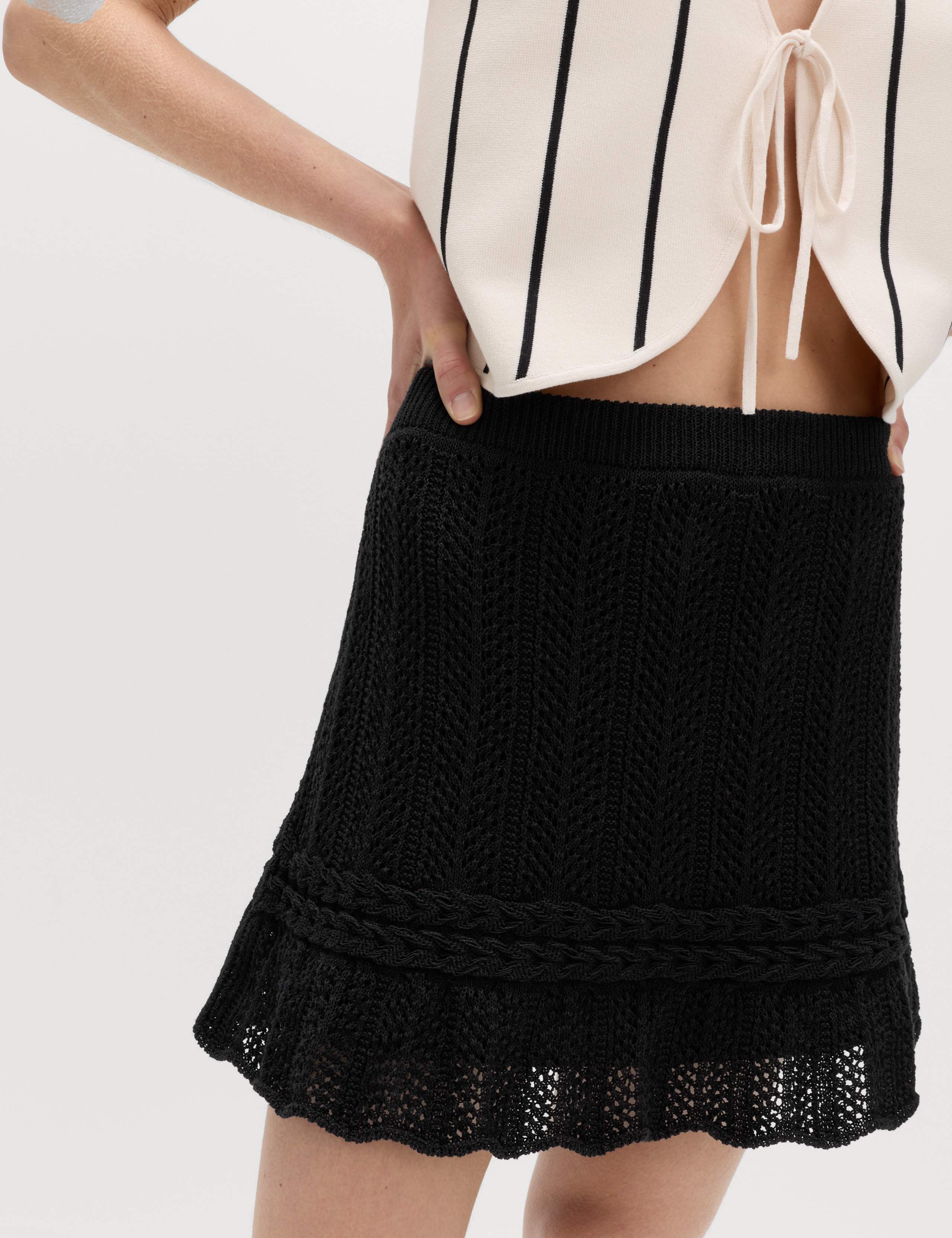 Cotton Rich Pointelle Knitted Mini Skirt 5 of 7