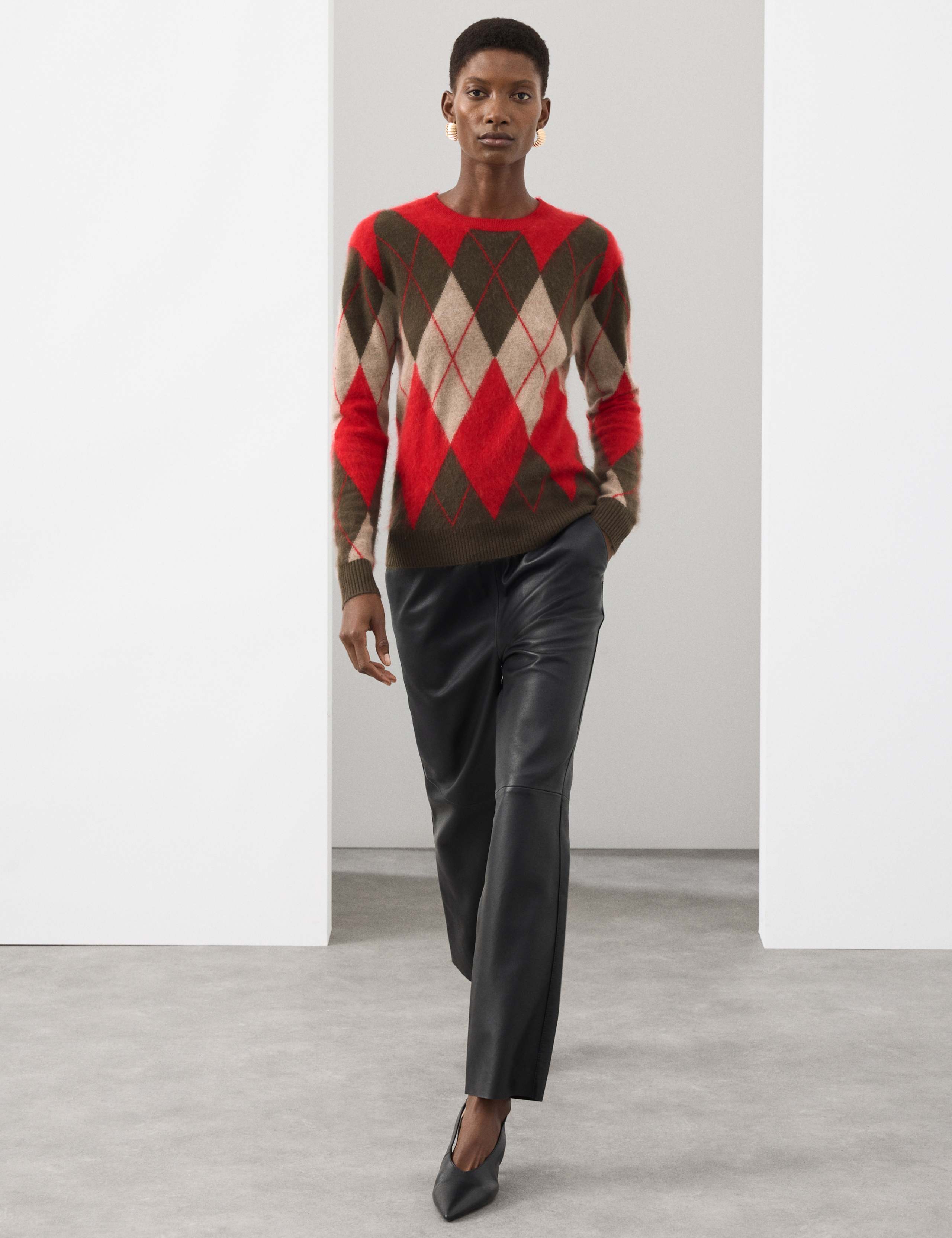 Merino Wool Rich Brushed Argyle Jumper with Cashmere 3 of 7