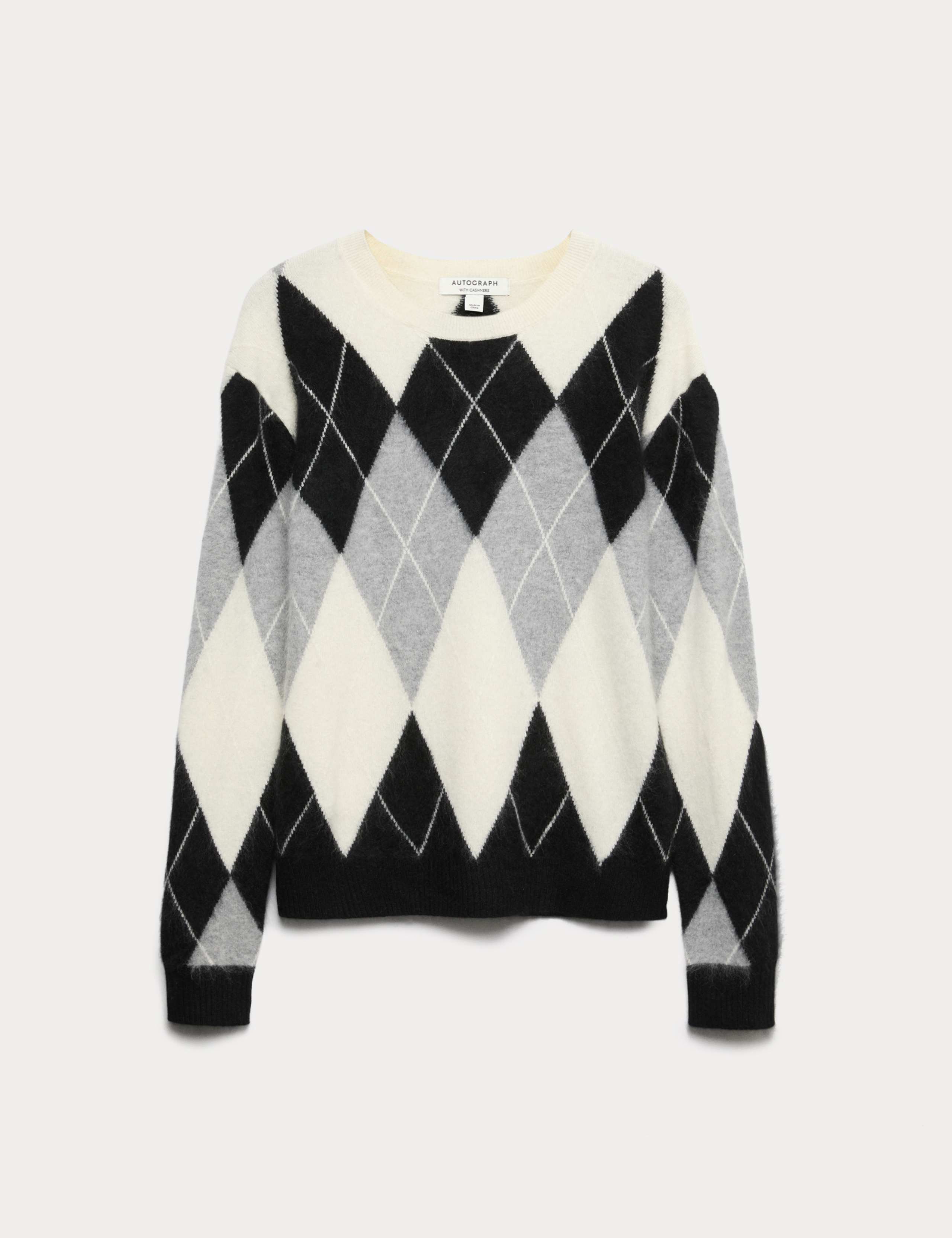 Merino Wool Rich Brushed Argyle Jumper with Cashmere 2 of 7