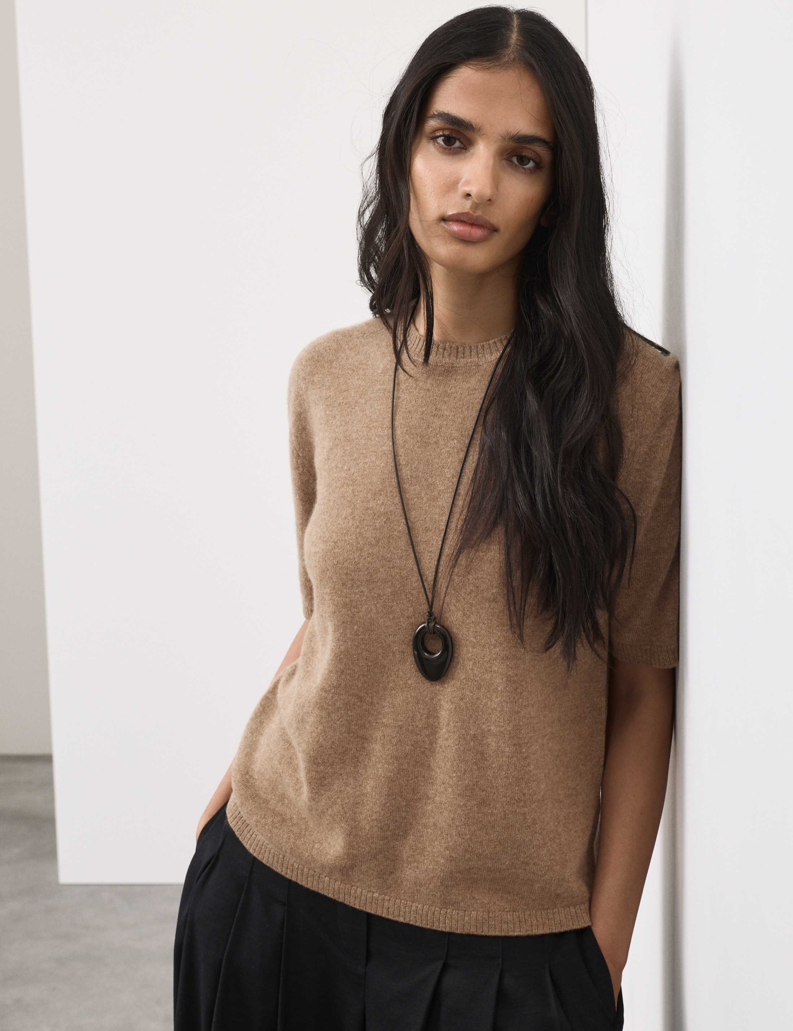 Pure Cashmere Textured Crew Neck Knitted Top 1 of 6