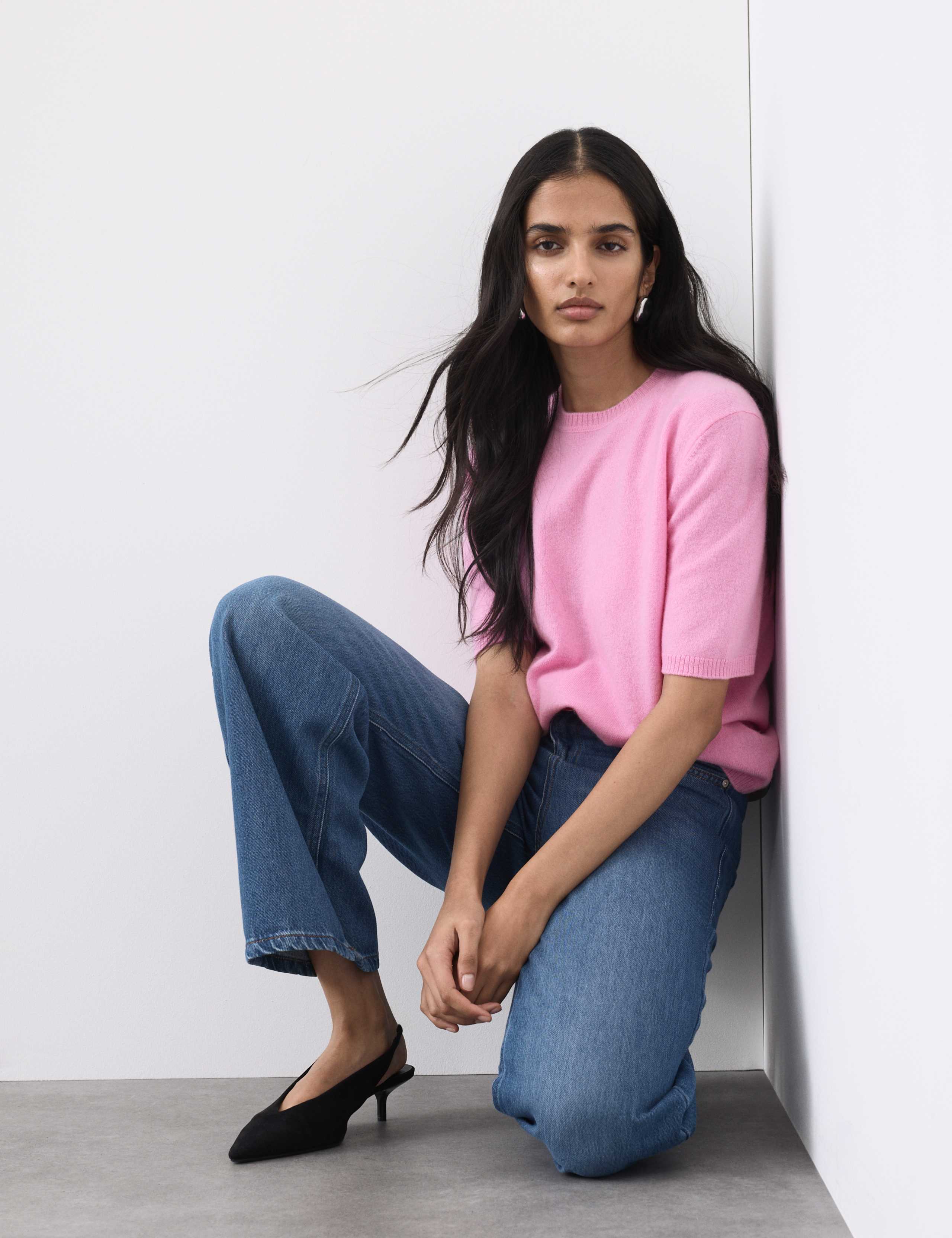 Pure Cashmere Textured Crew Neck Knitted Top 1 of 6