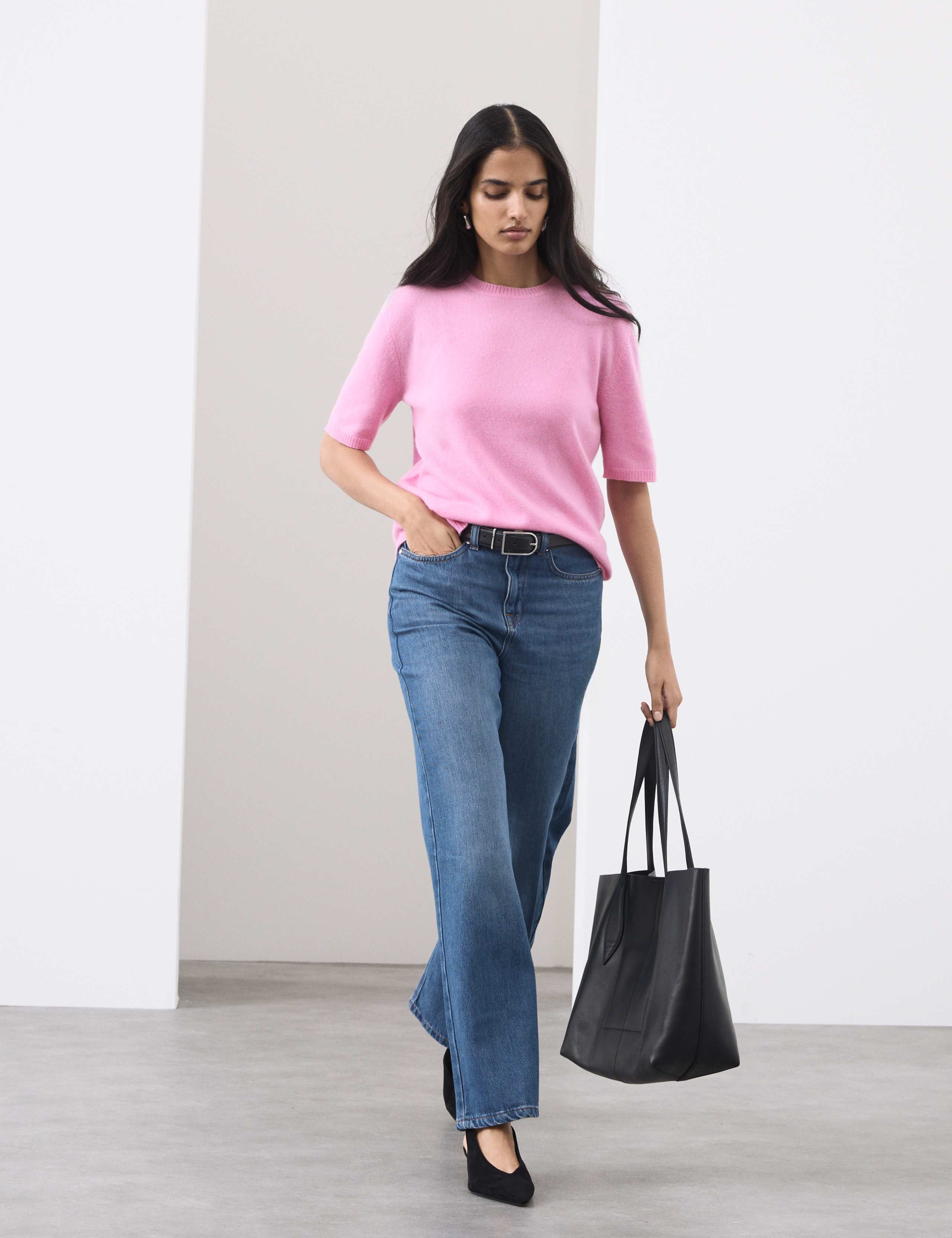 Pure Cashmere Textured Crew Neck Knitted Top 4 of 6