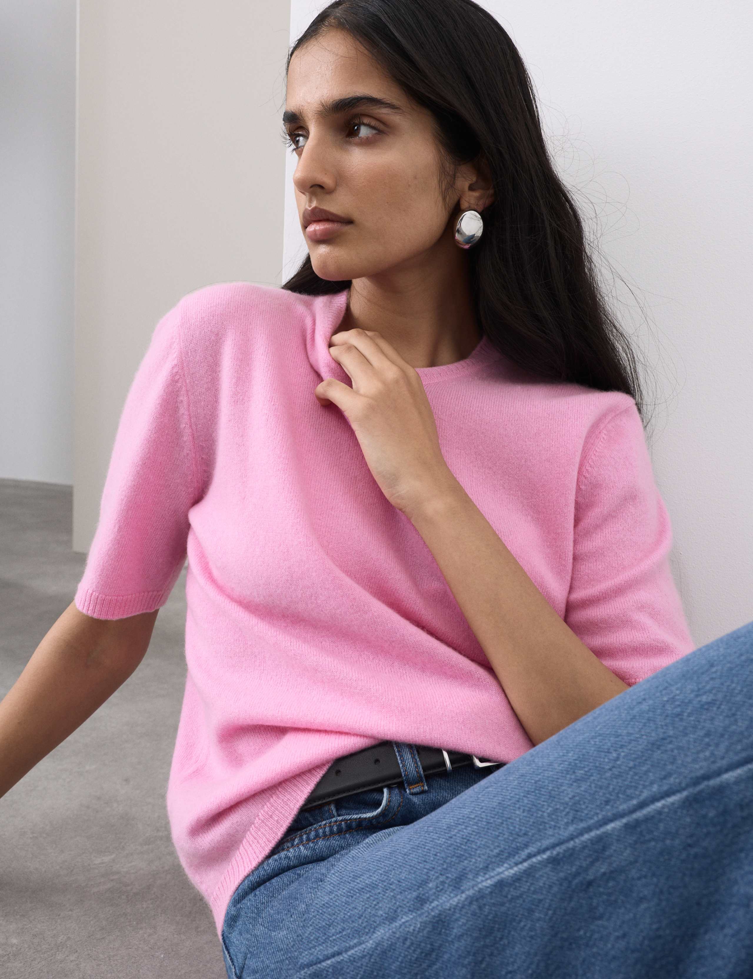 Pure Cashmere Textured Crew Neck Knitted Top 5 of 6