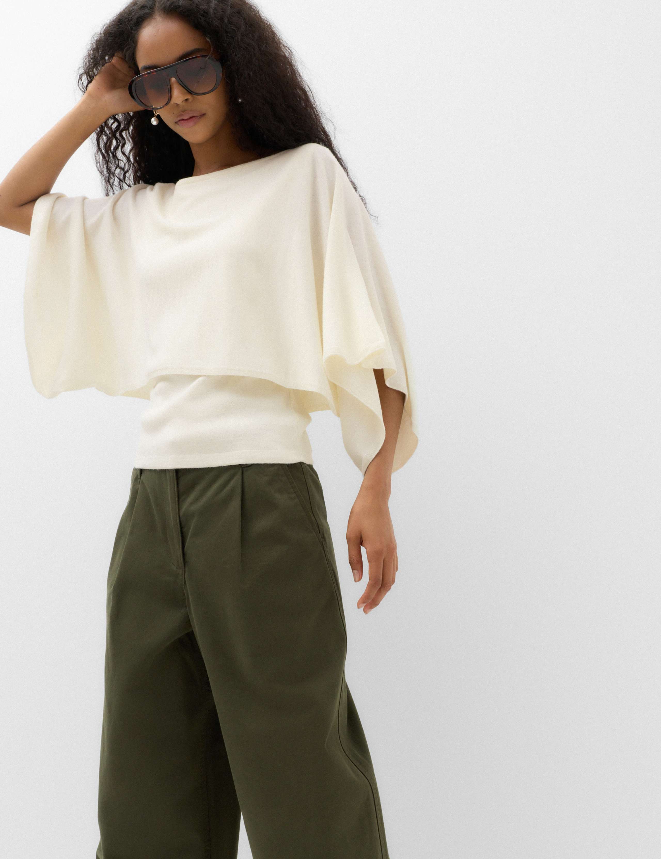 Slash Neck Cape Knitted Top 1 of 6
