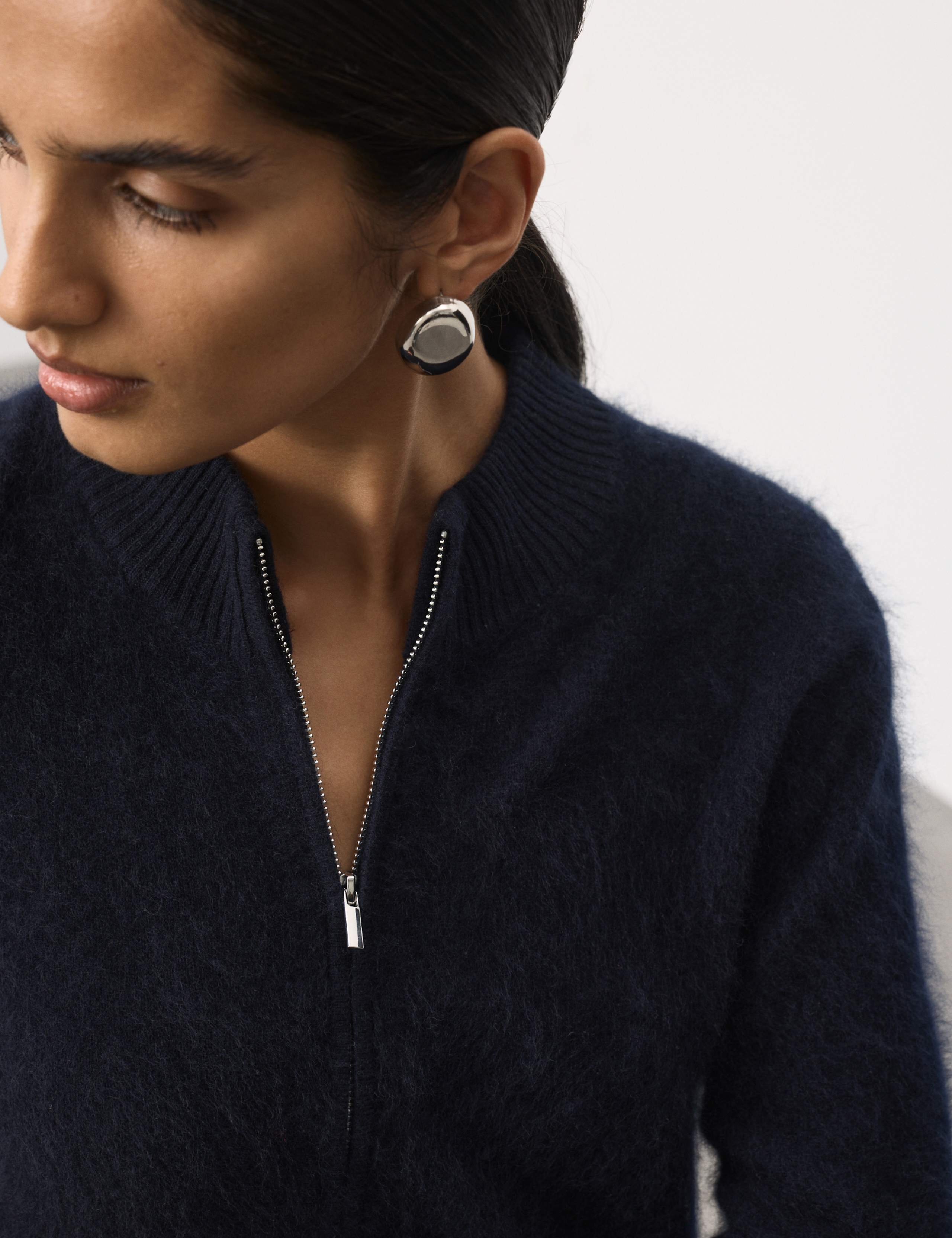 Wool Rich Brushed Zip Up Cardigan with Cashmere 3 of 6