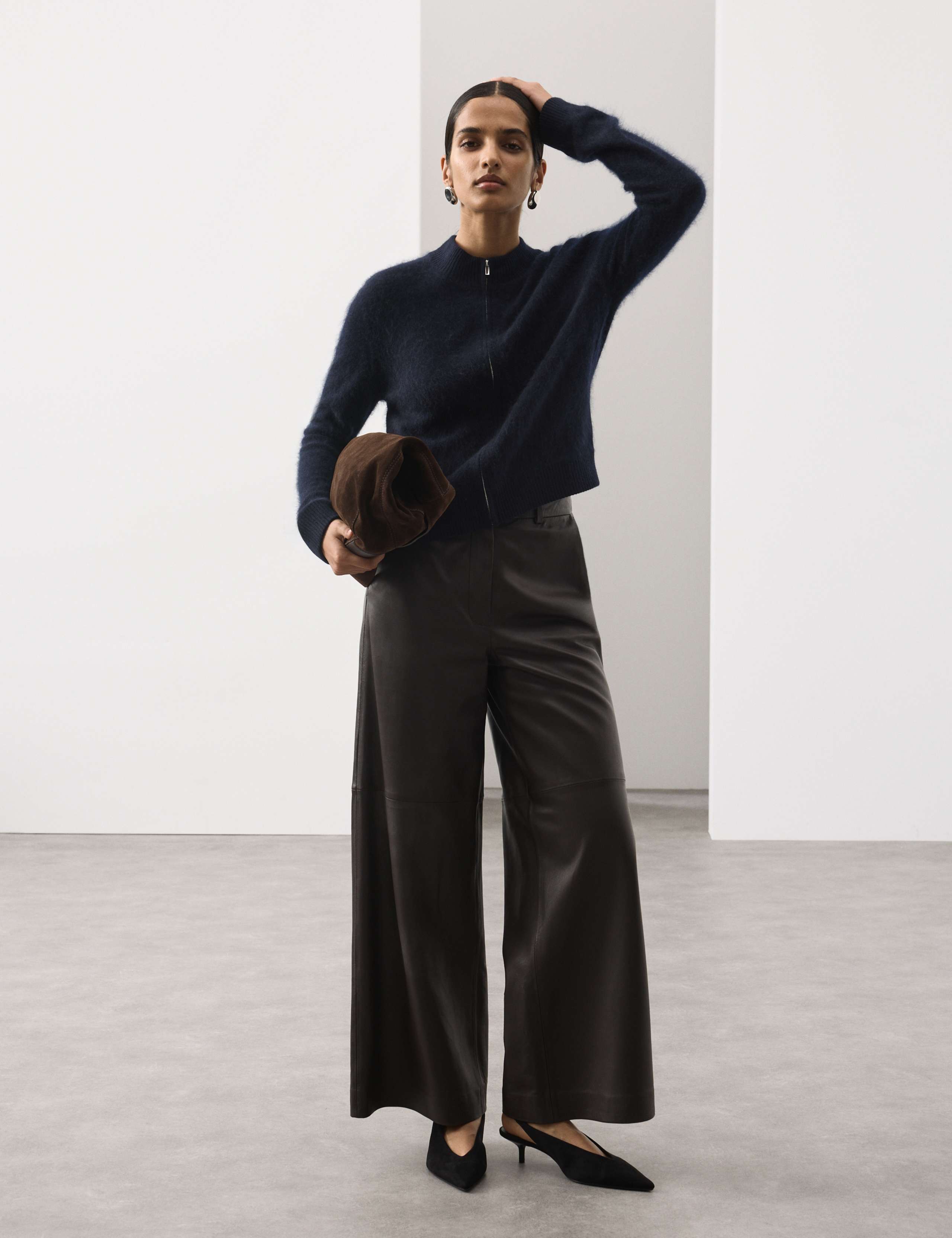 Wool Rich Brushed Zip Up Cardigan with Cashmere 4 of 6