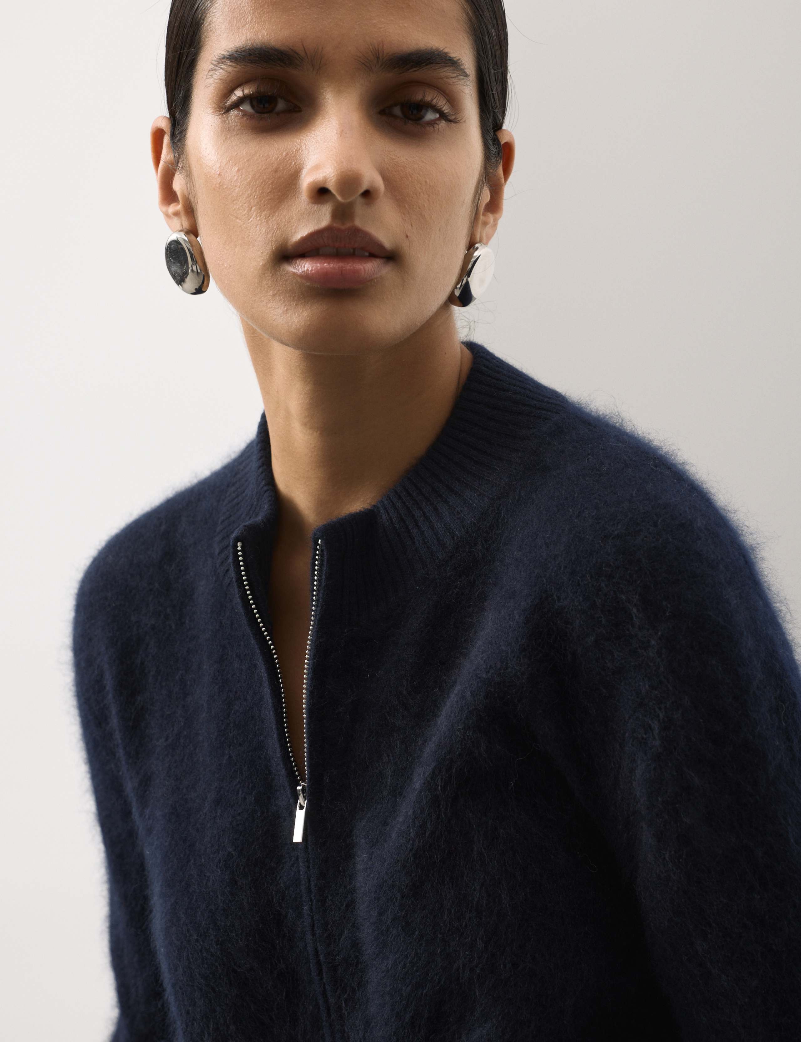 Wool Rich Brushed Zip Up Cardigan with Cashmere 6 of 6