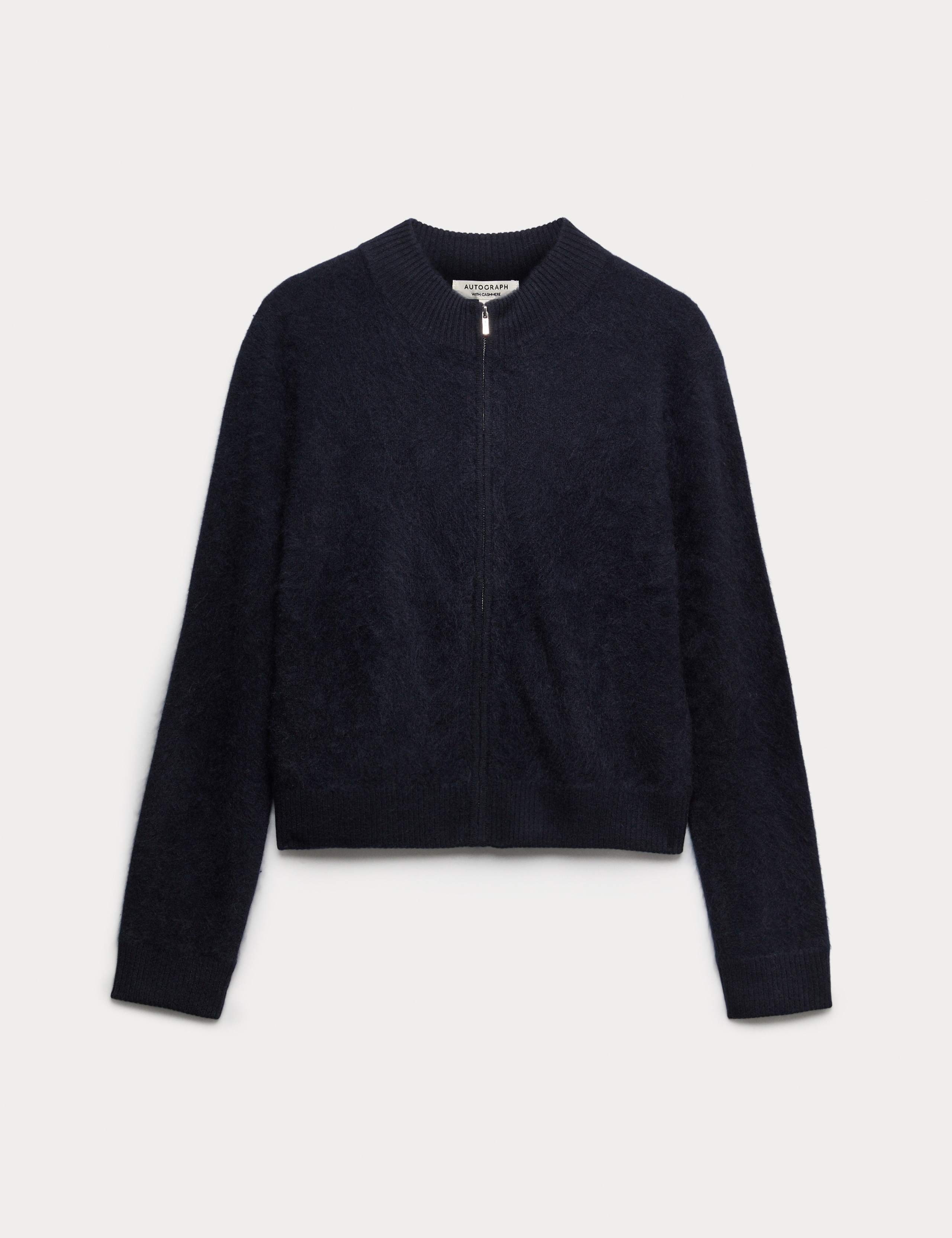 Wool Rich Brushed Zip Up Cardigan with Cashmere 2 of 6