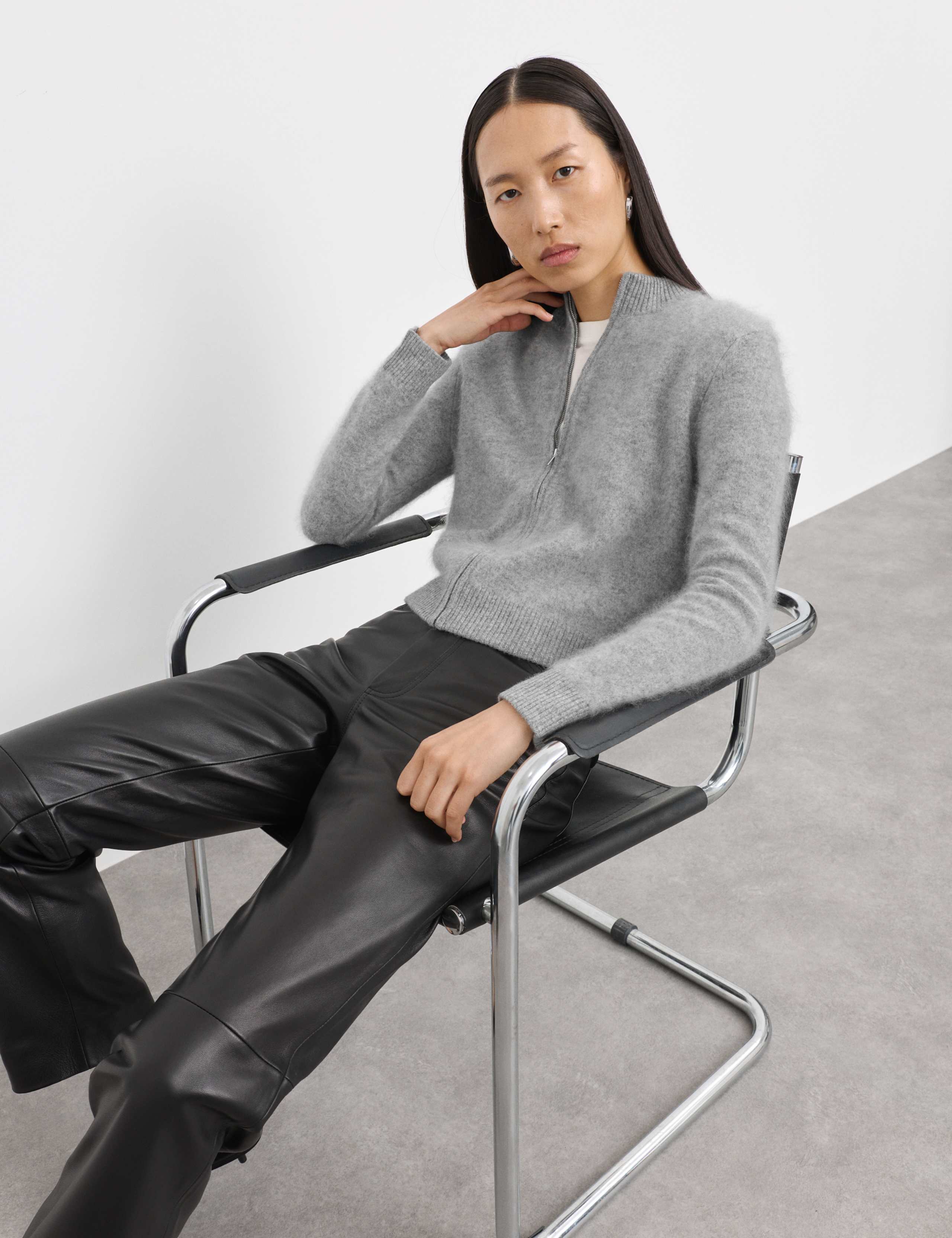 Wool Rich Brushed Zip Up Cardigan with Cashmere 3 of 7