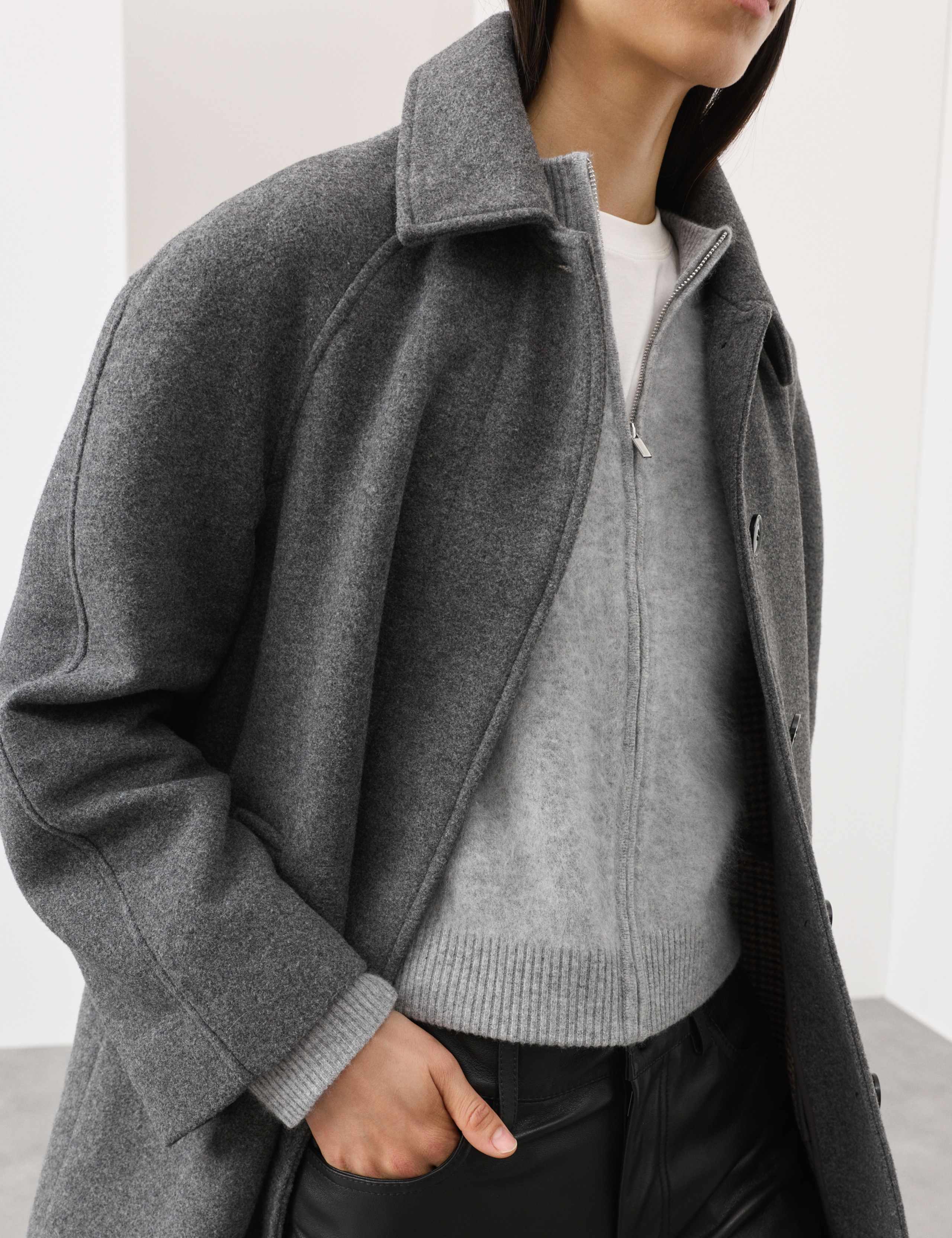 Wool Rich Brushed Zip Up Cardigan with Cashmere 7 of 7