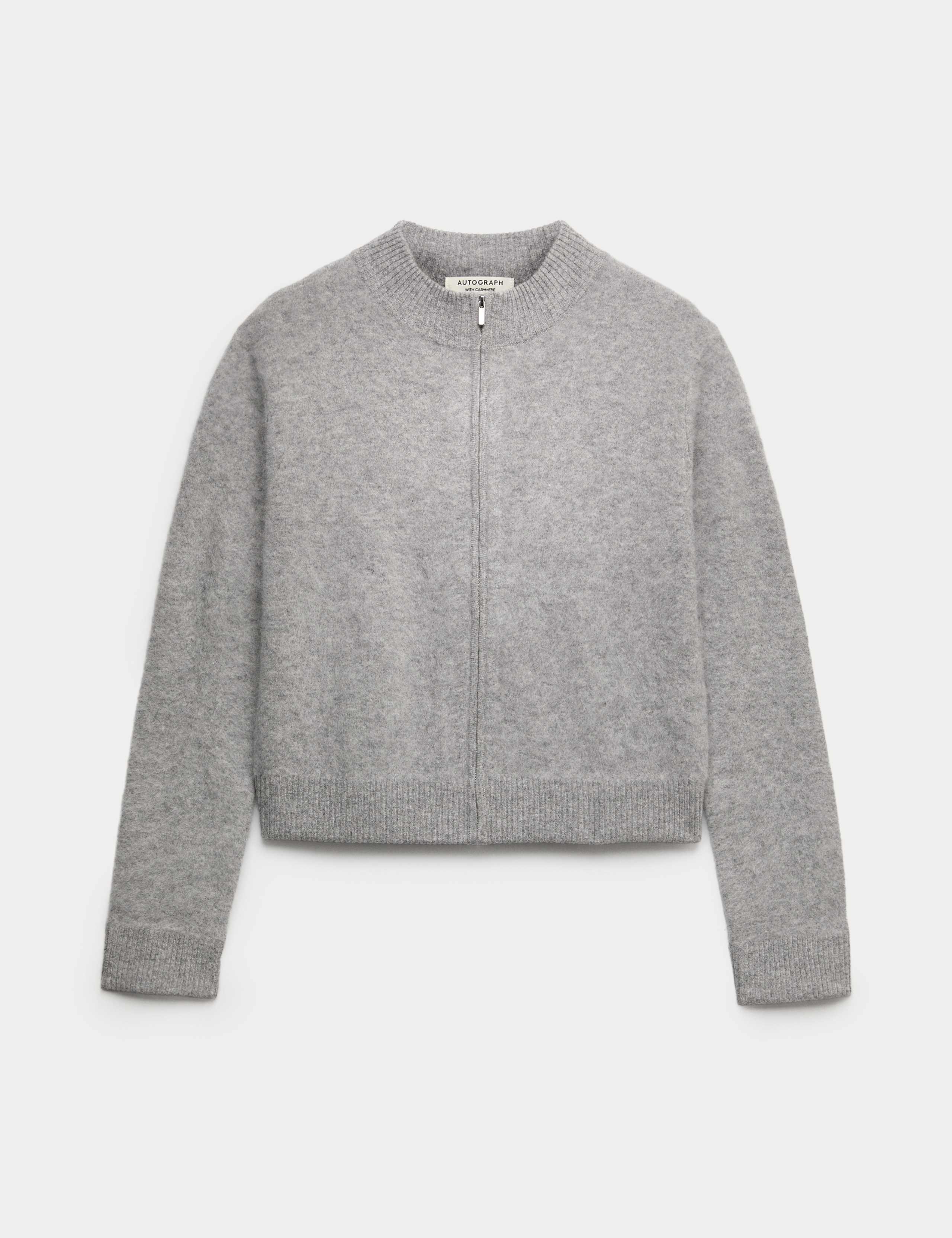 Wool Rich Brushed Zip Up Cardigan with Cashmere 2 of 7