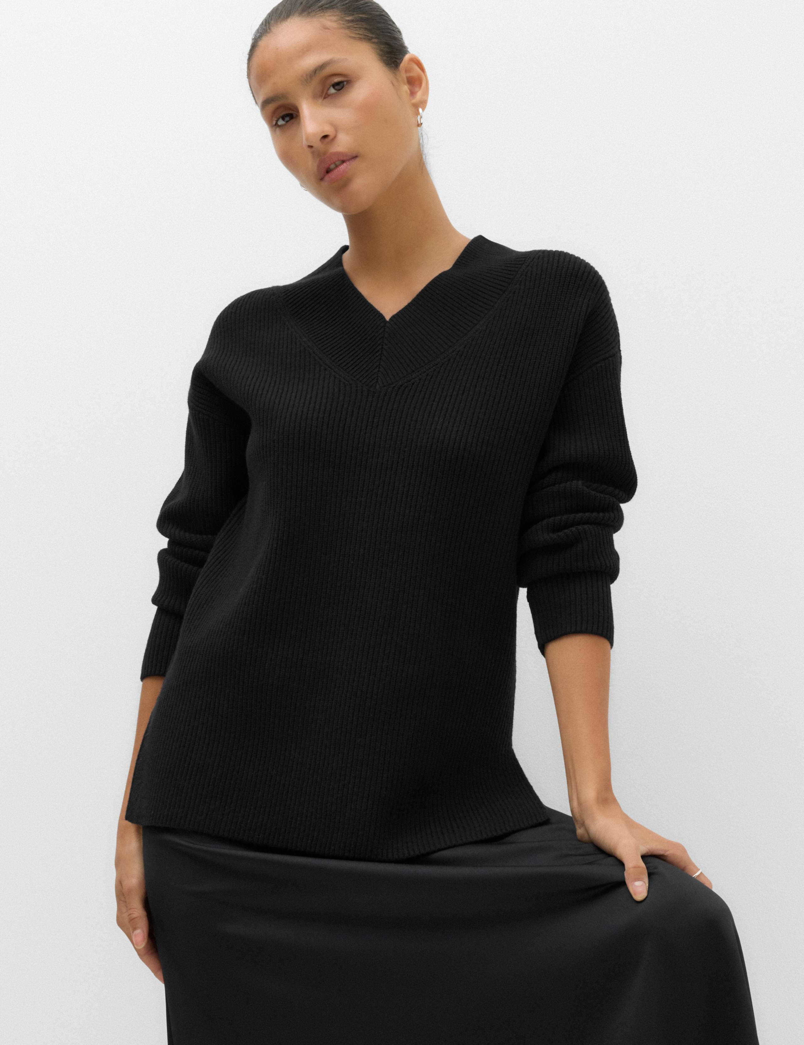 Ribbed V-Neck Longline Jumper 1 of 5