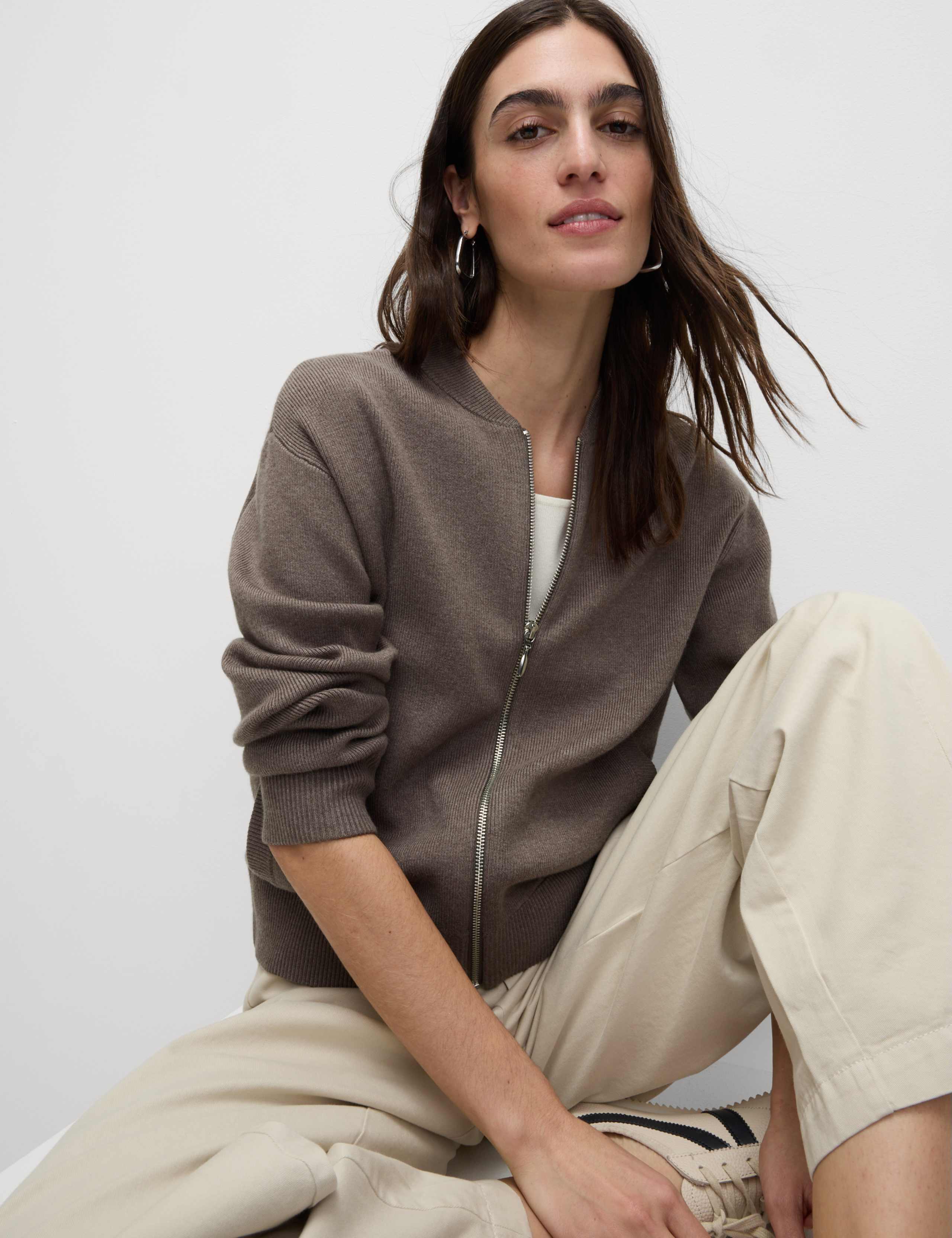 Textured Relaxed Fit Bomber Cardigan 6 of 8