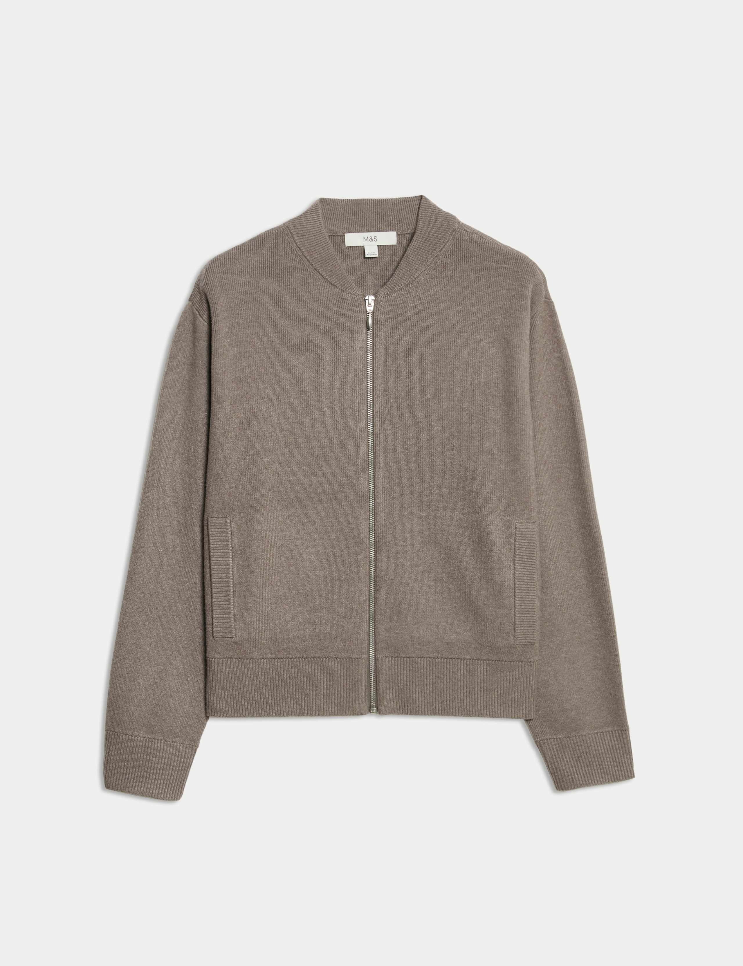 Textured Relaxed Fit Bomber Cardigan 2 of 8