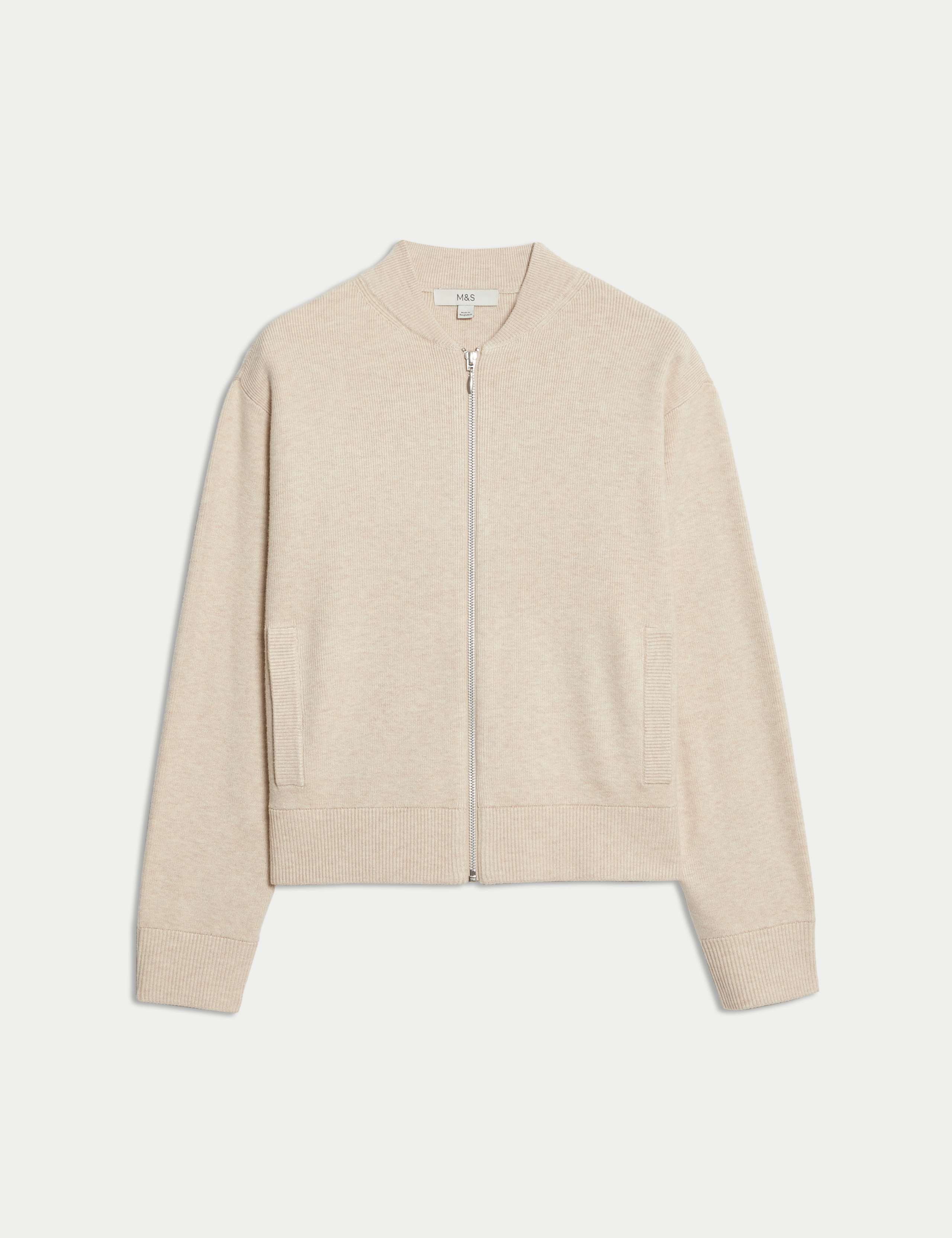 Textured Relaxed Fit Bomber Cardigan 2 of 6