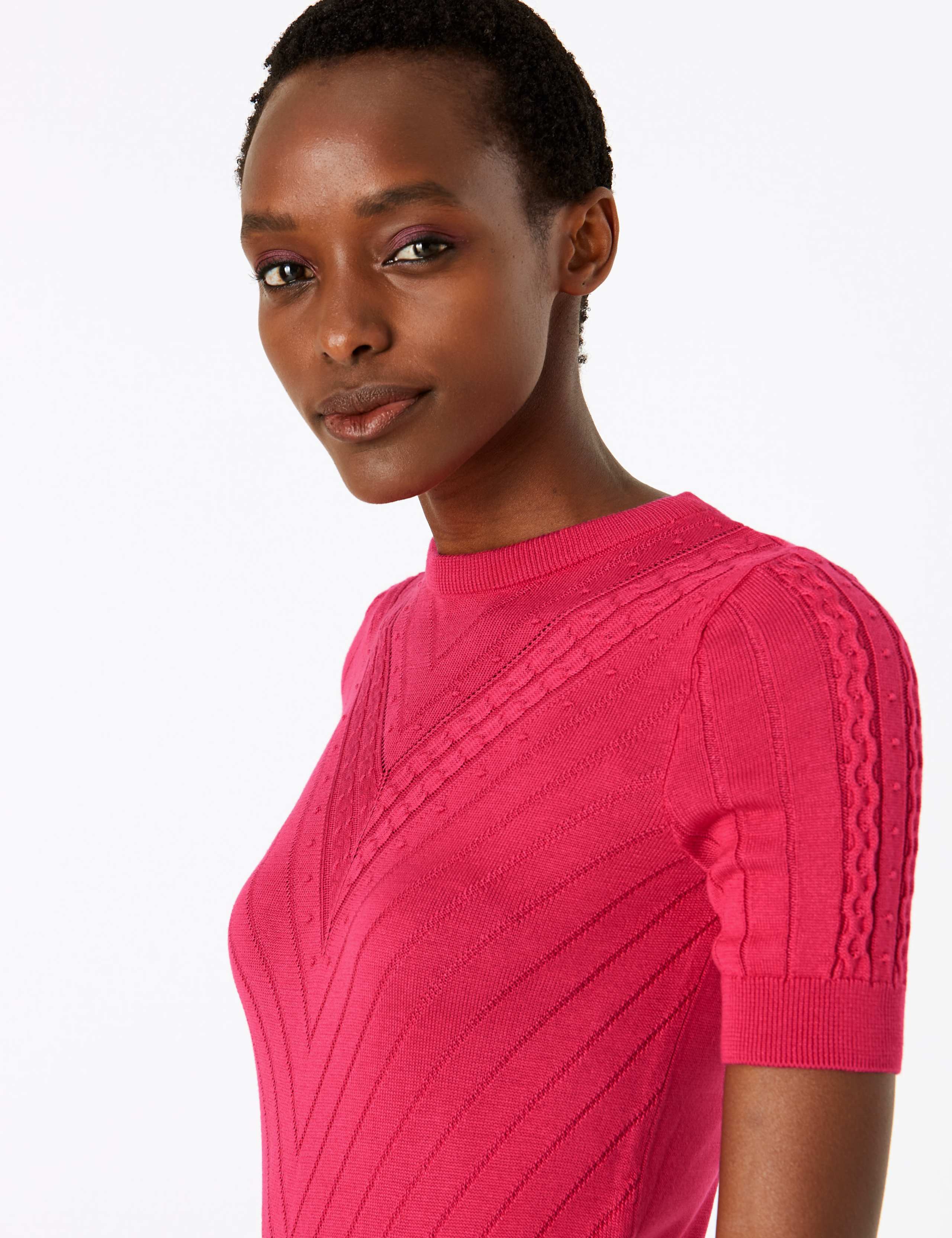 Ribbed Crew Neck Short Sleeve Knitted Top 3 of 4