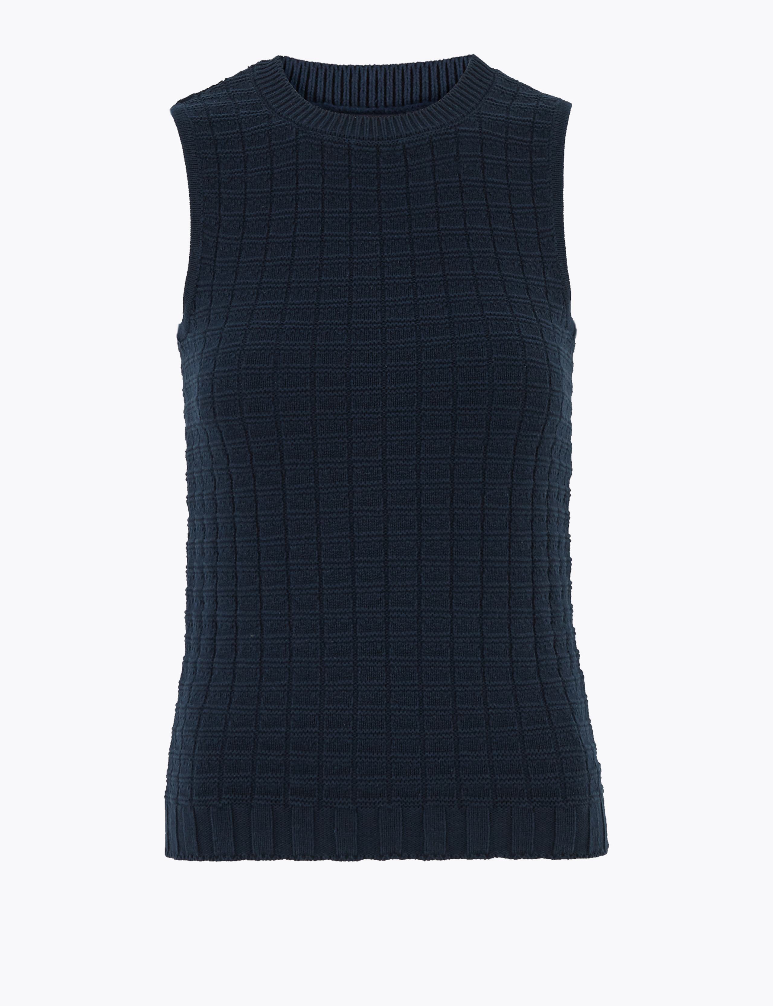 Pure Cotton Knitted Sleeveless Fitted Top 1 of 1