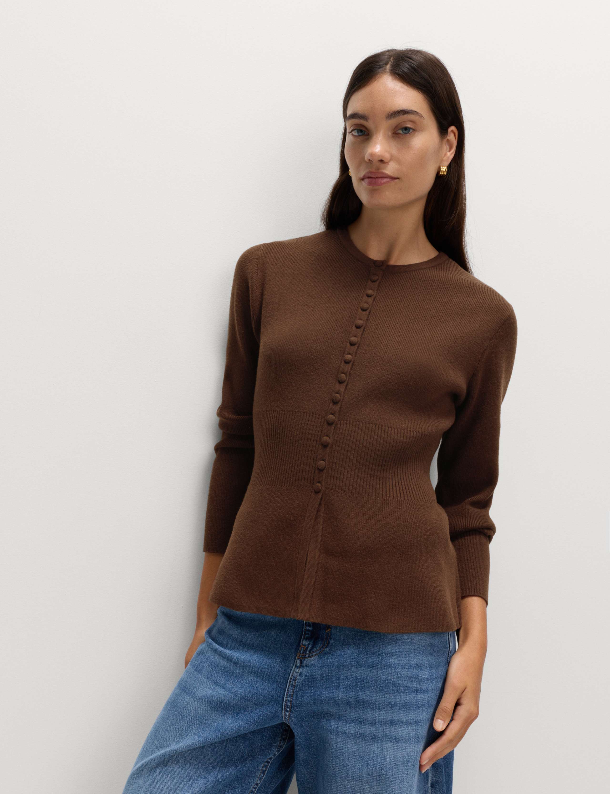 Soft Touch Crew Neck Peplum Fitted Cardigan 4 of 6
