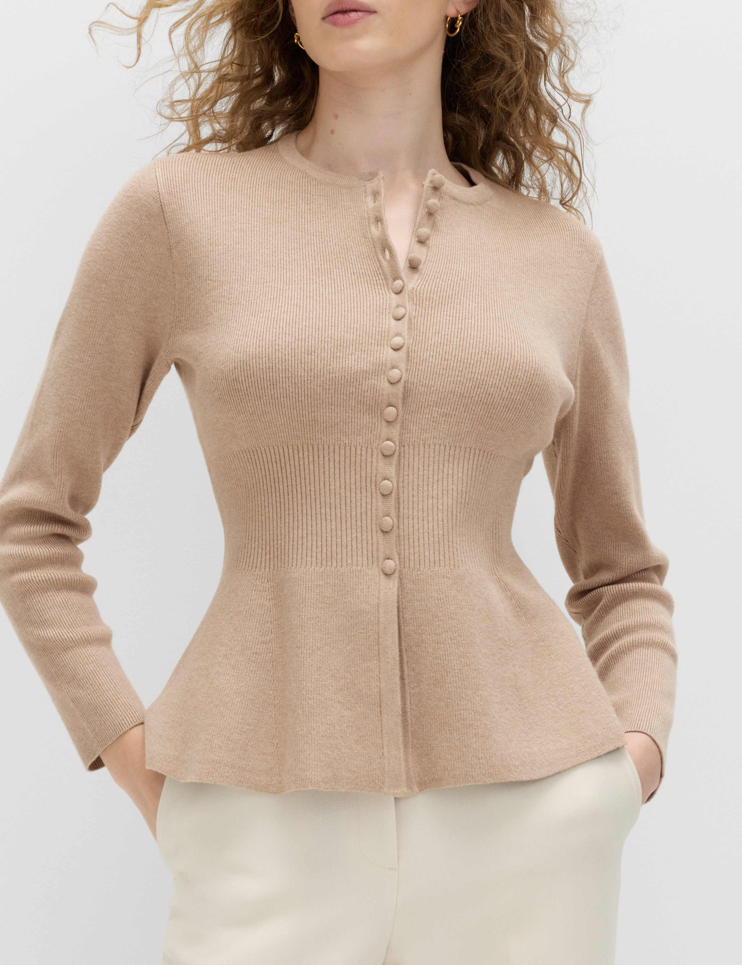 Soft Touch Crew Neck Peplum Fitted Cardigan 5 of 6